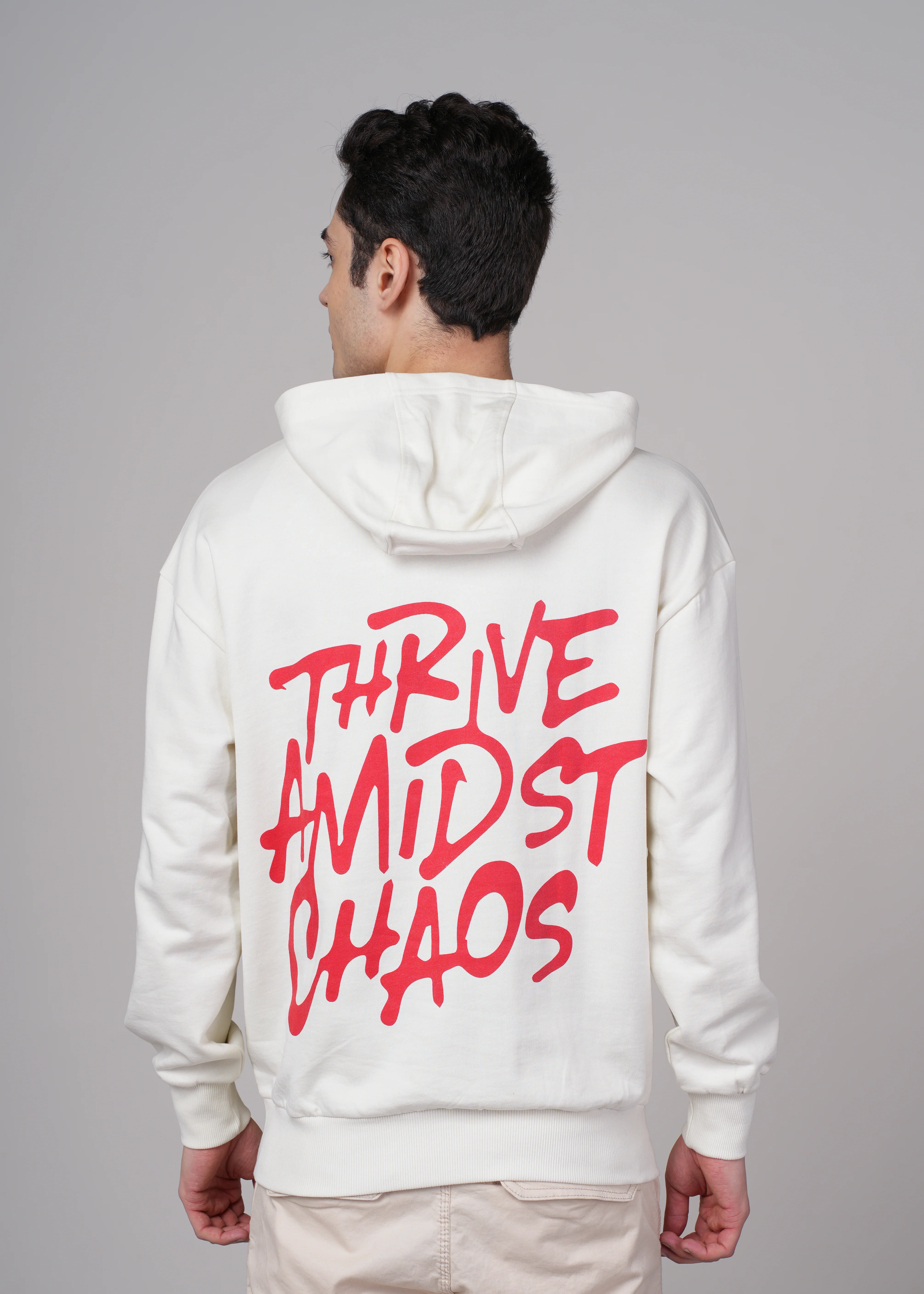 Men Beige Cotton Regular Hoodie - Image 2