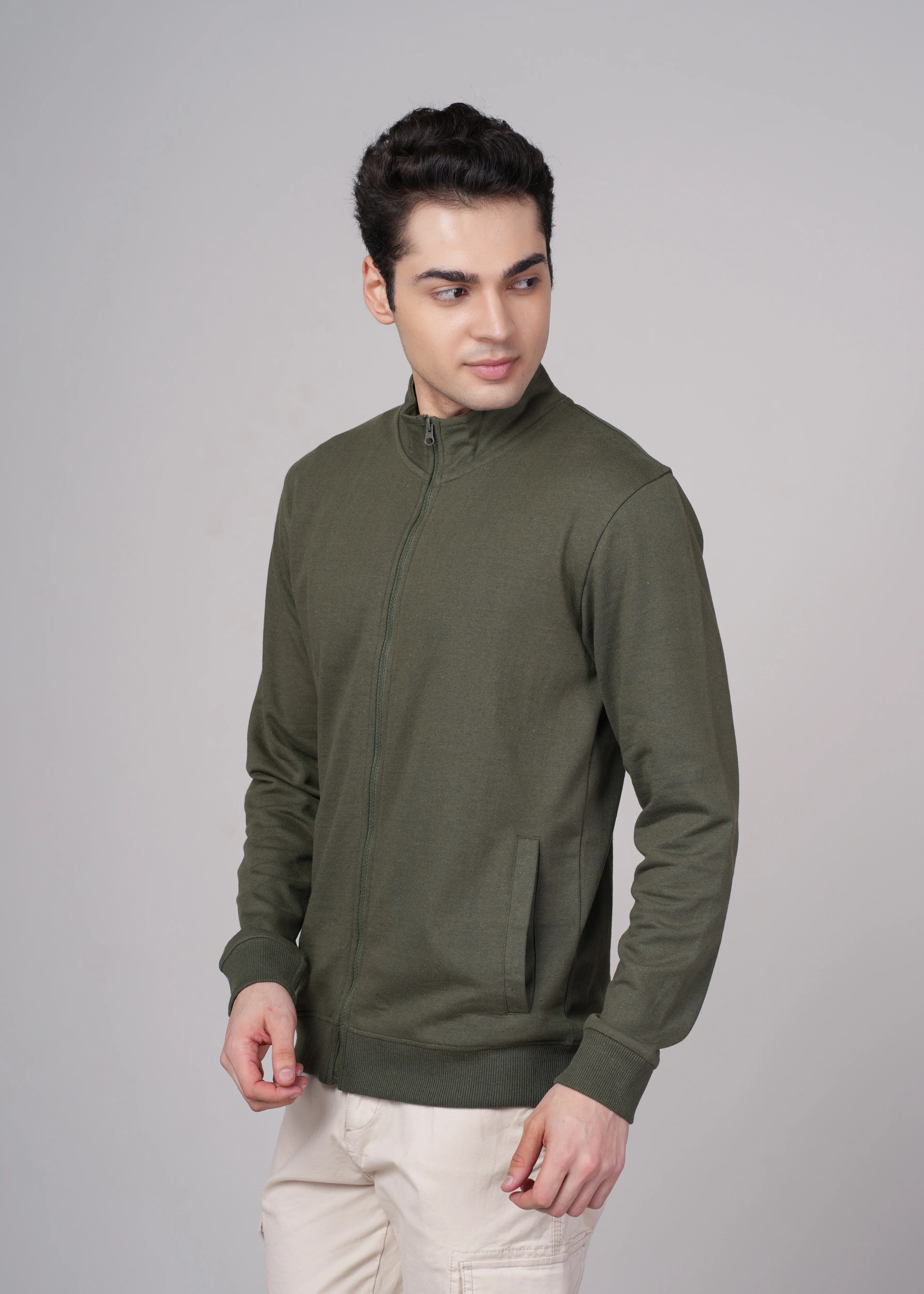 Men Olive Cotton Regular Jacket - Image 7