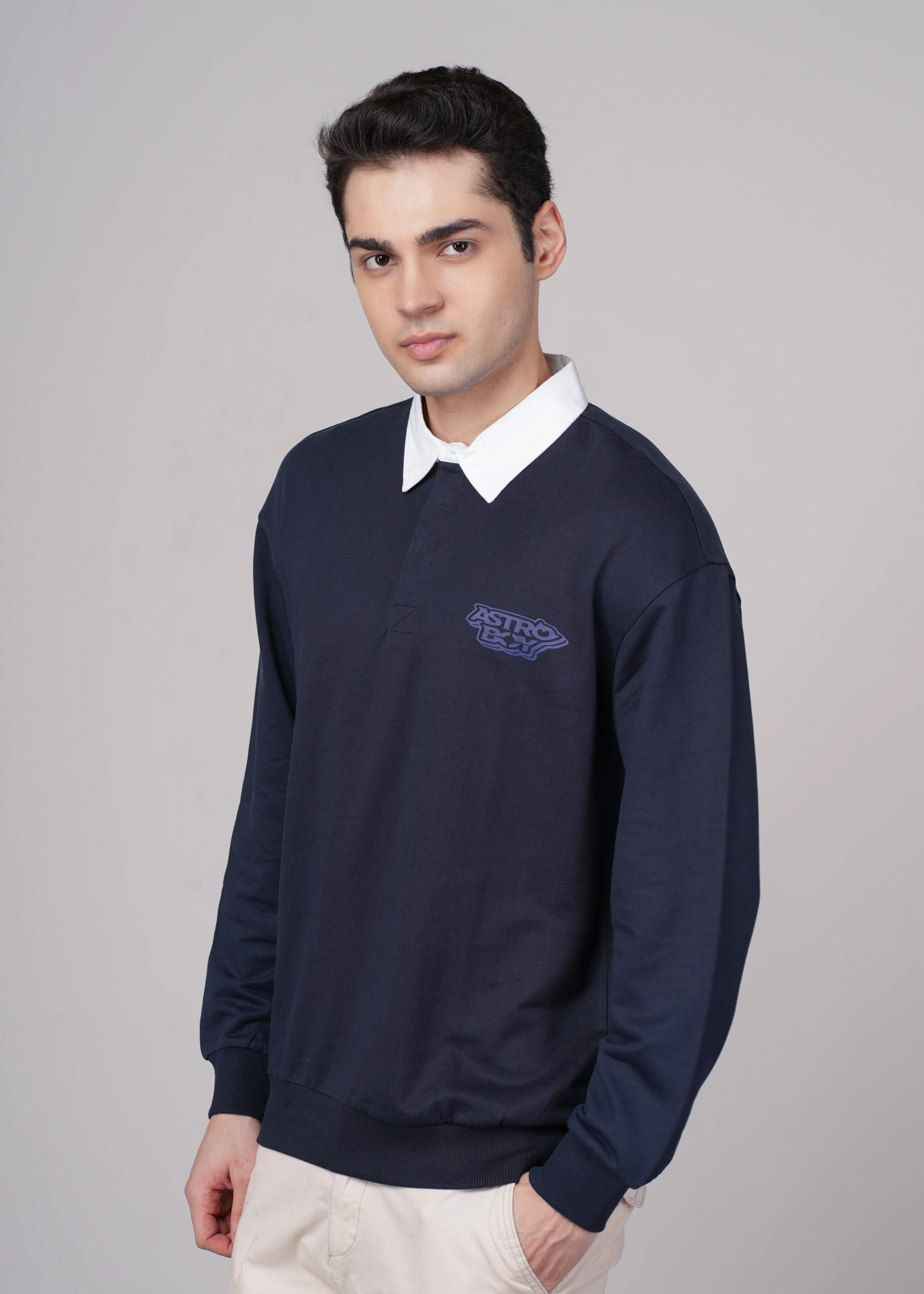 Men Navy Blue Cotton Regular Sweatshirt - Image 6