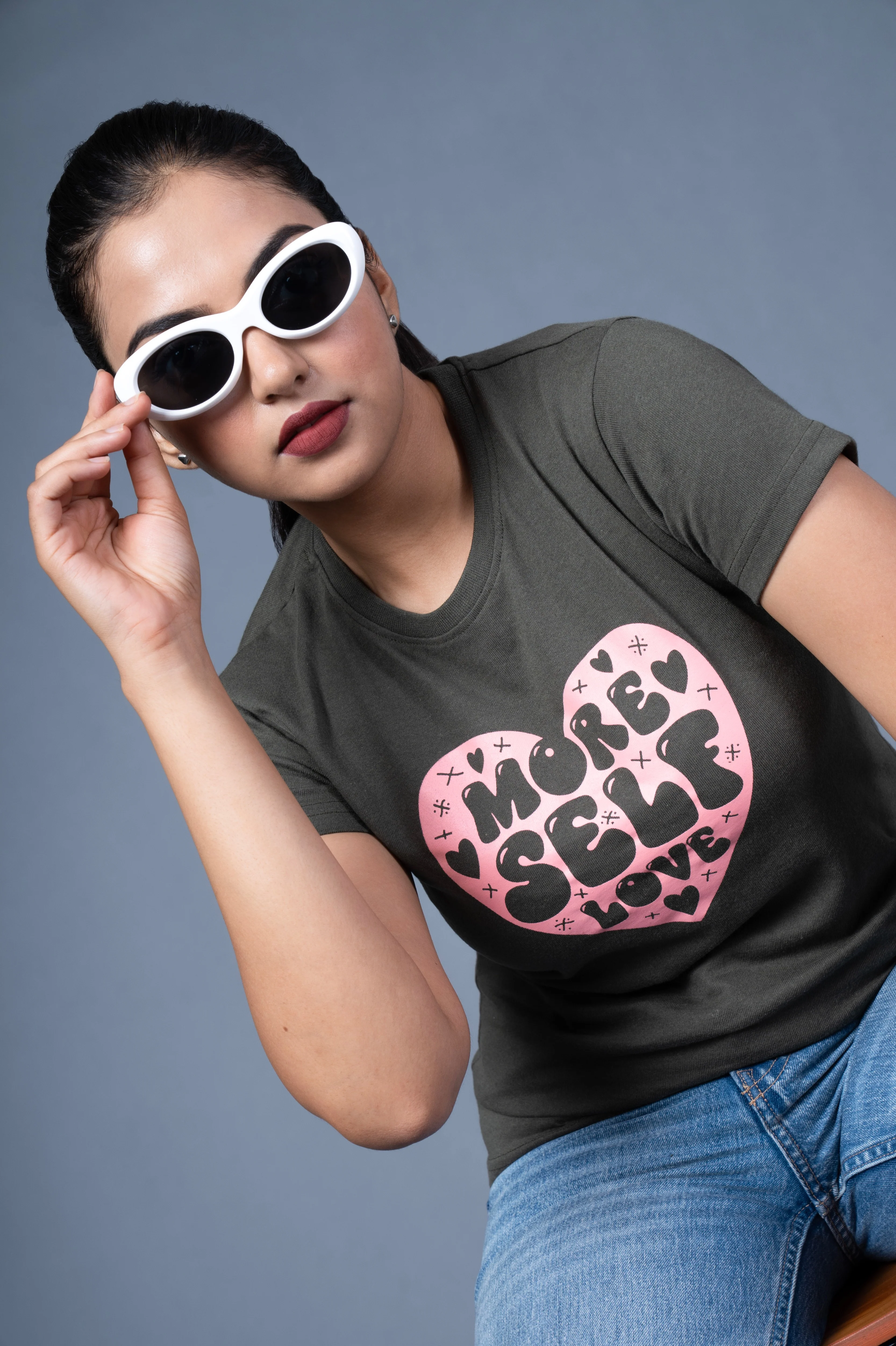 Women Olive Printed Cotton Regular T-Shirt