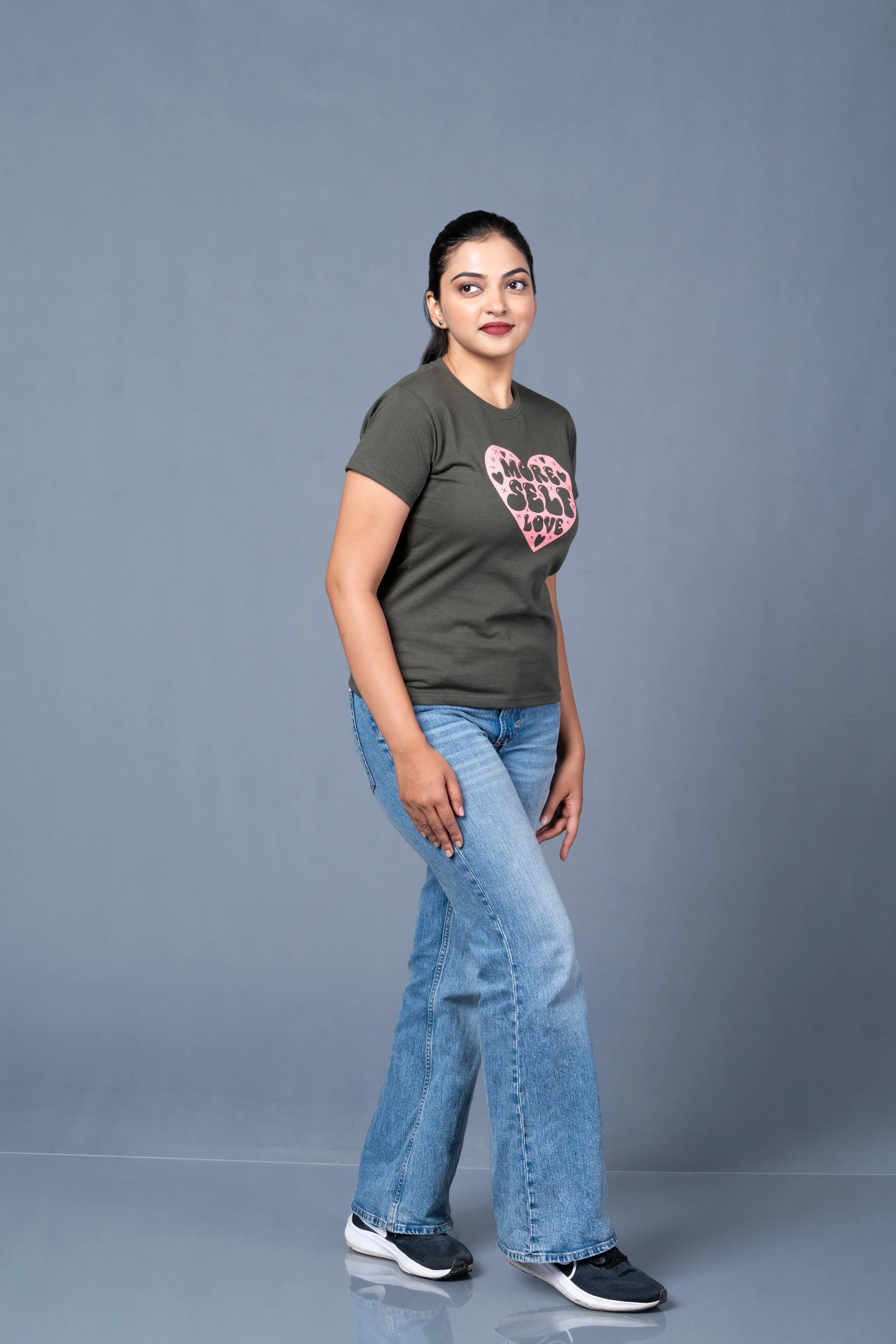 Women Olive Printed Cotton Regular T-Shirt - Image 10