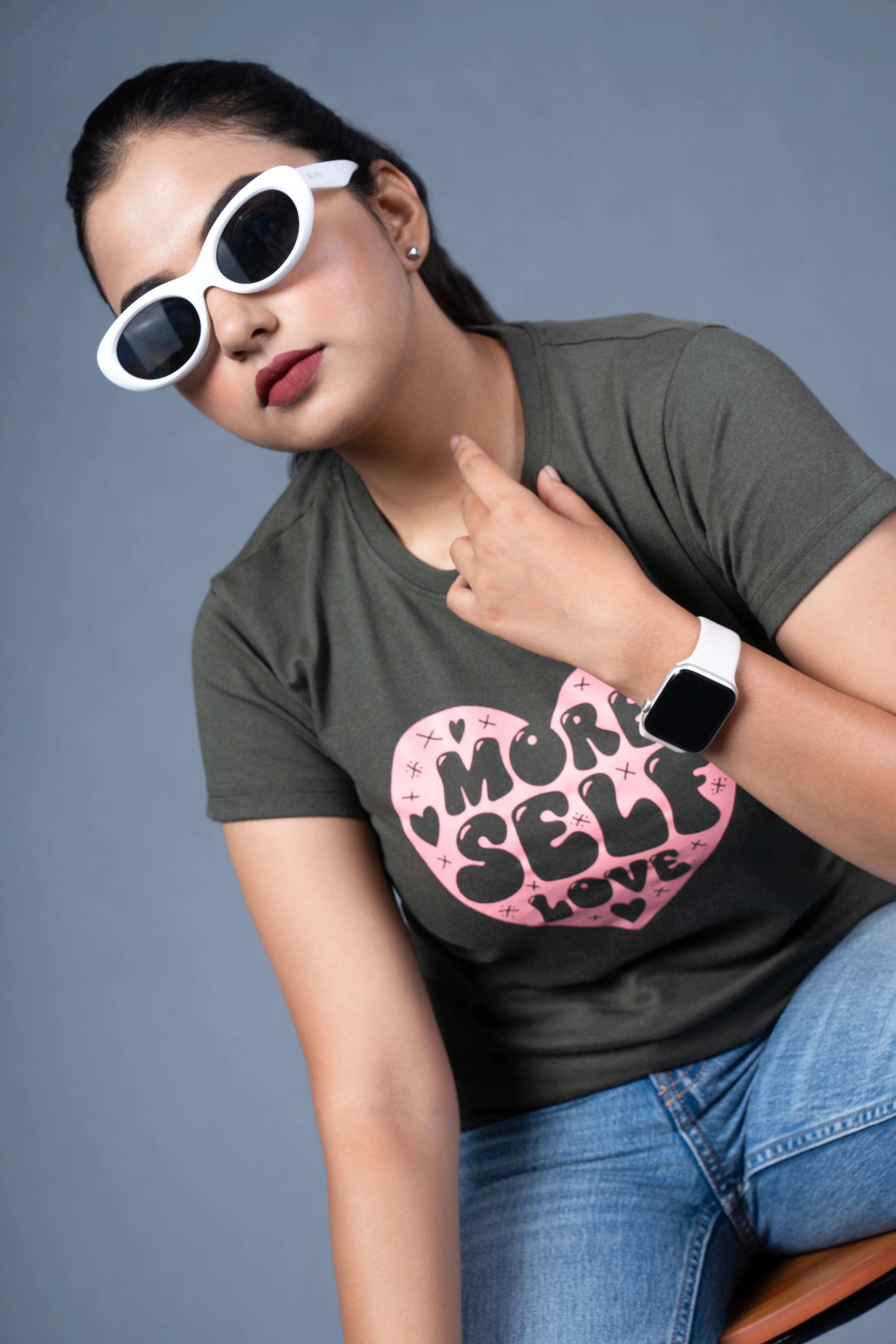 Women Olive Printed Cotton Regular T-Shirt - Image 6