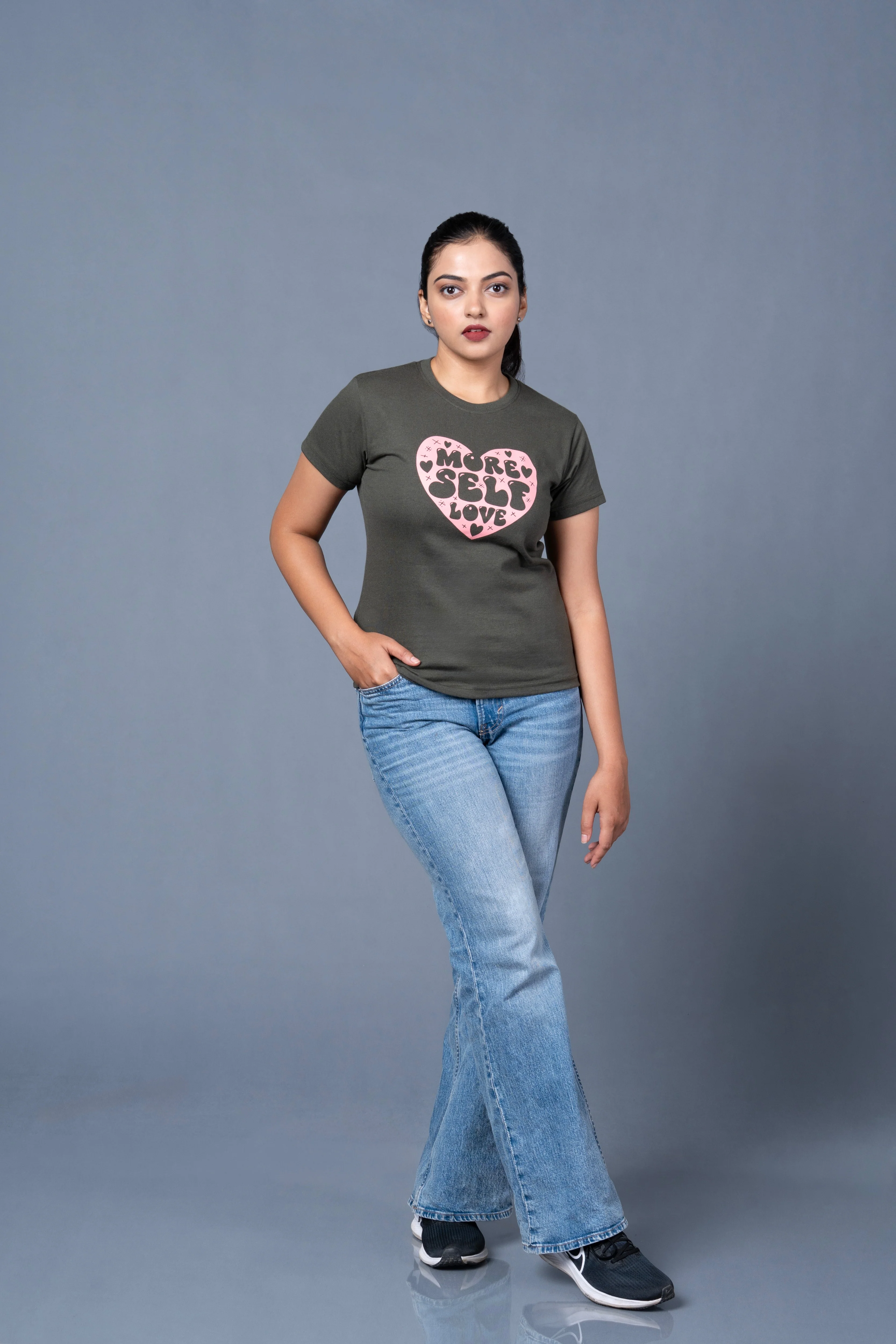 Women Olive Printed Cotton Regular T-Shirt - Image 7