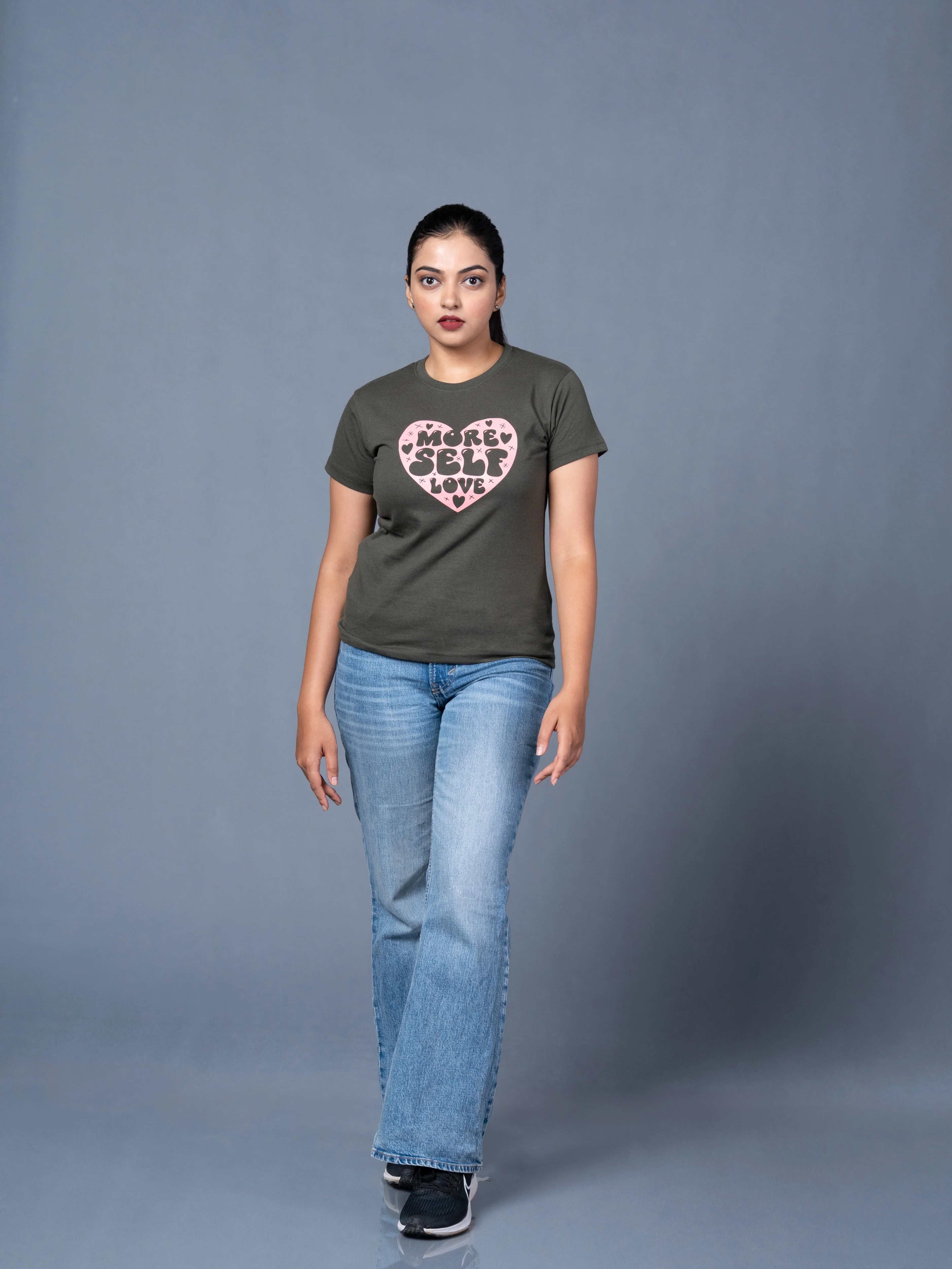 Women Olive Printed Cotton Regular T-Shirt - Image 8