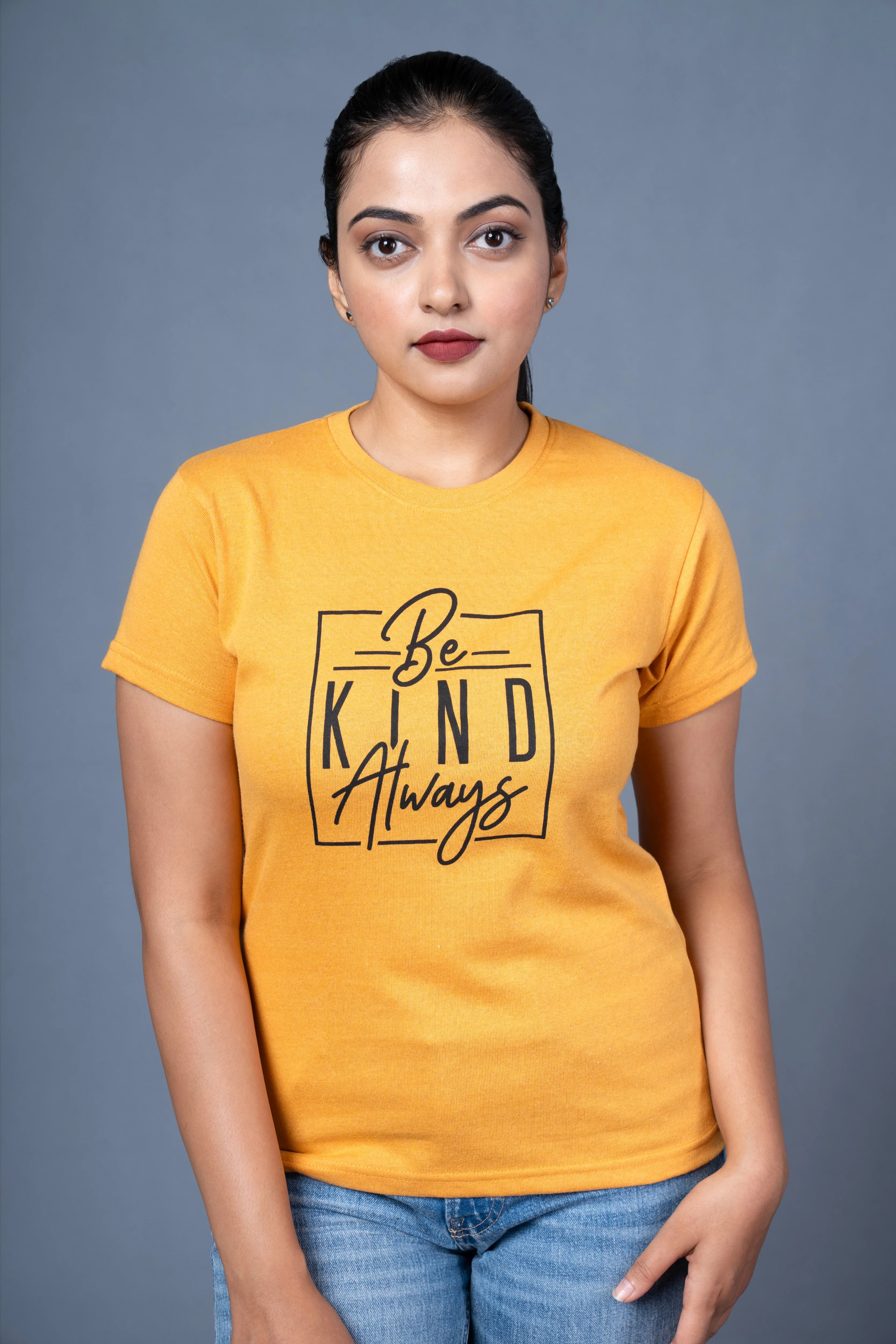 Women Yellow Printed Cotton Regular T-Shirt - Image 2
