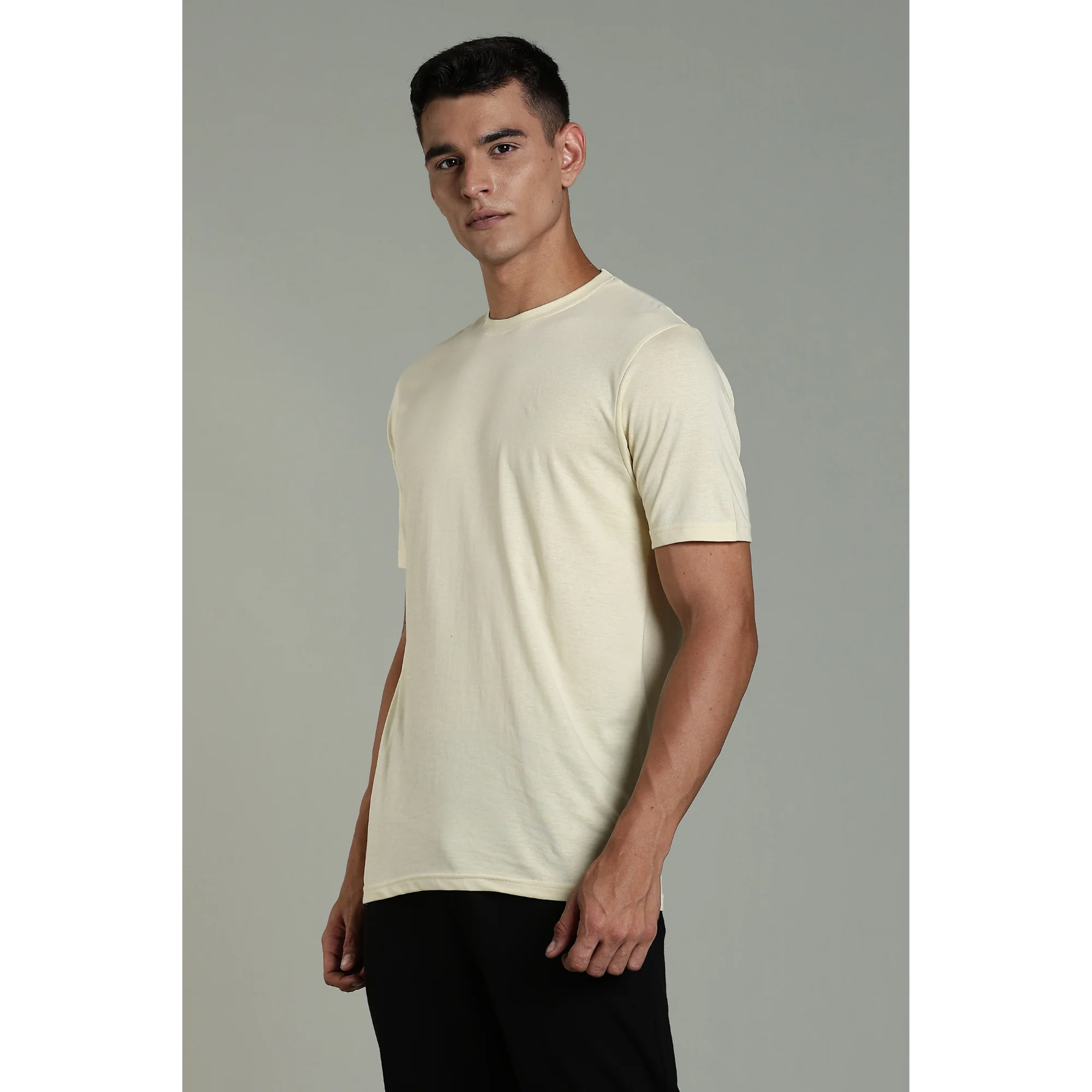 Men Beige Cotton Regular T-Shirt - Image 2