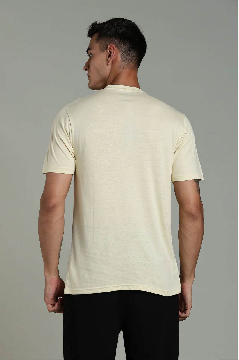Men Beige Cotton Regular T-Shirt - Image 3