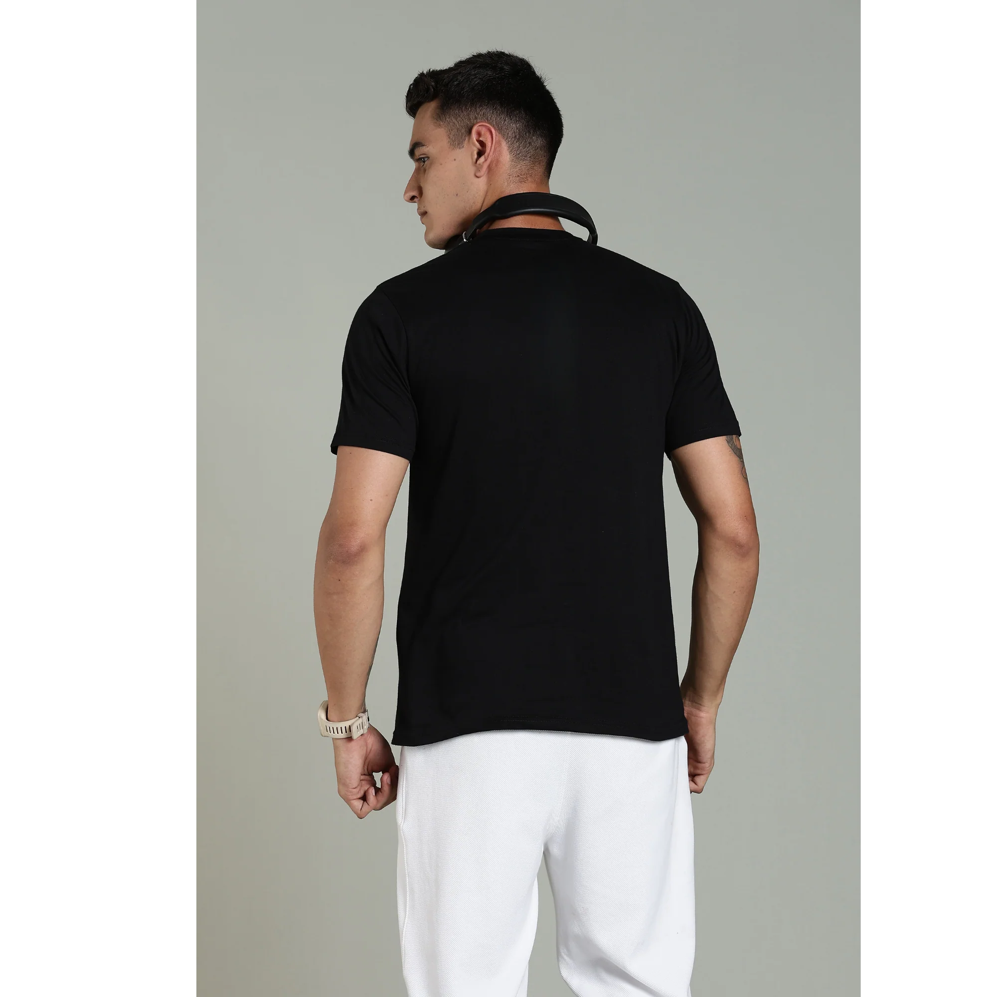 Men Black Cotton Regular T-Shirt - Image 3