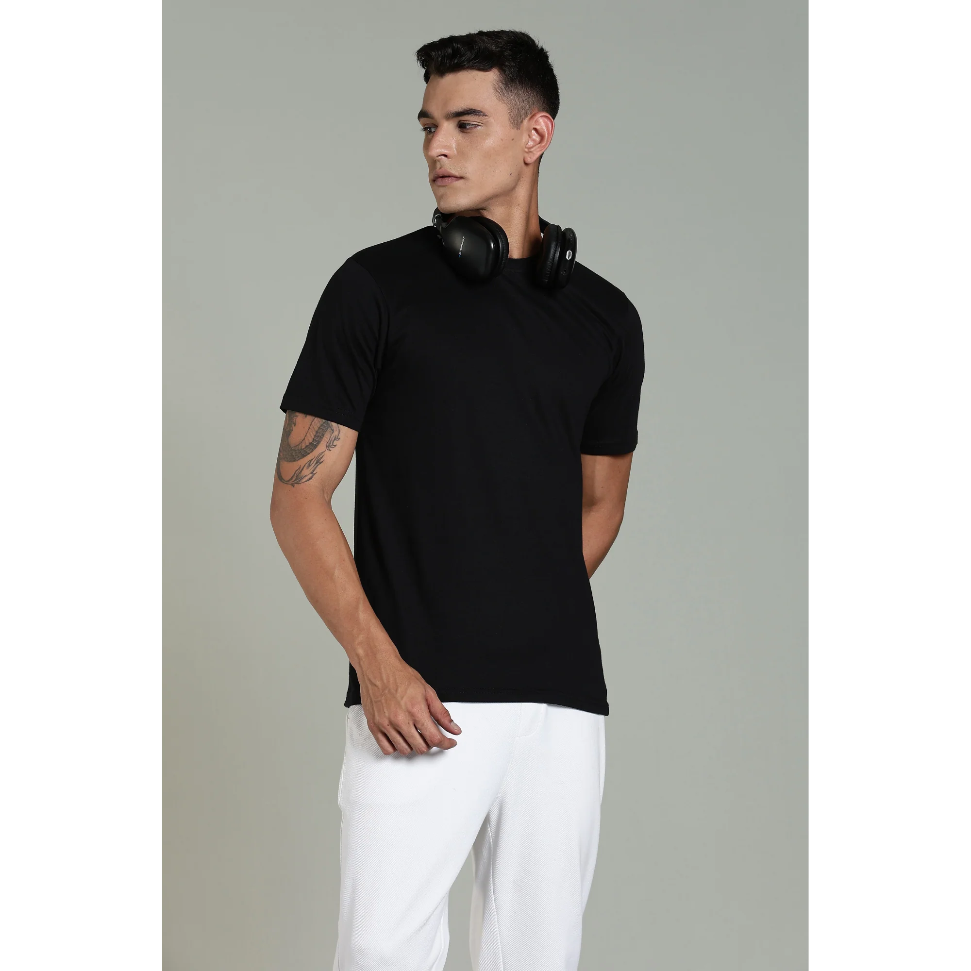 Men Black Cotton Regular T-Shirt - Image 4
