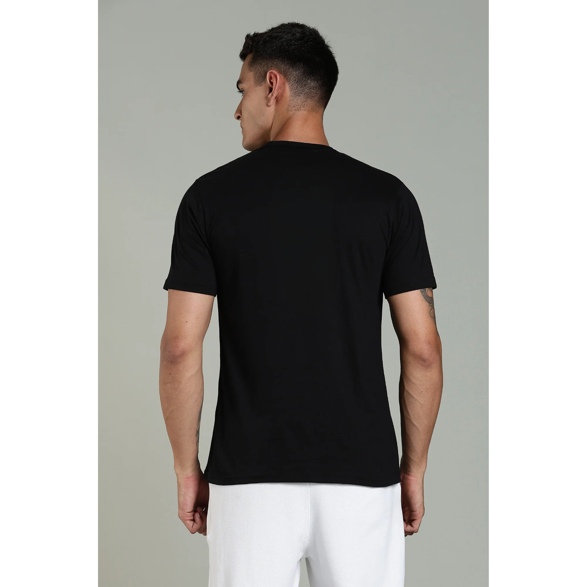 Men Black Cotton Regular T-Shirt - Image 5