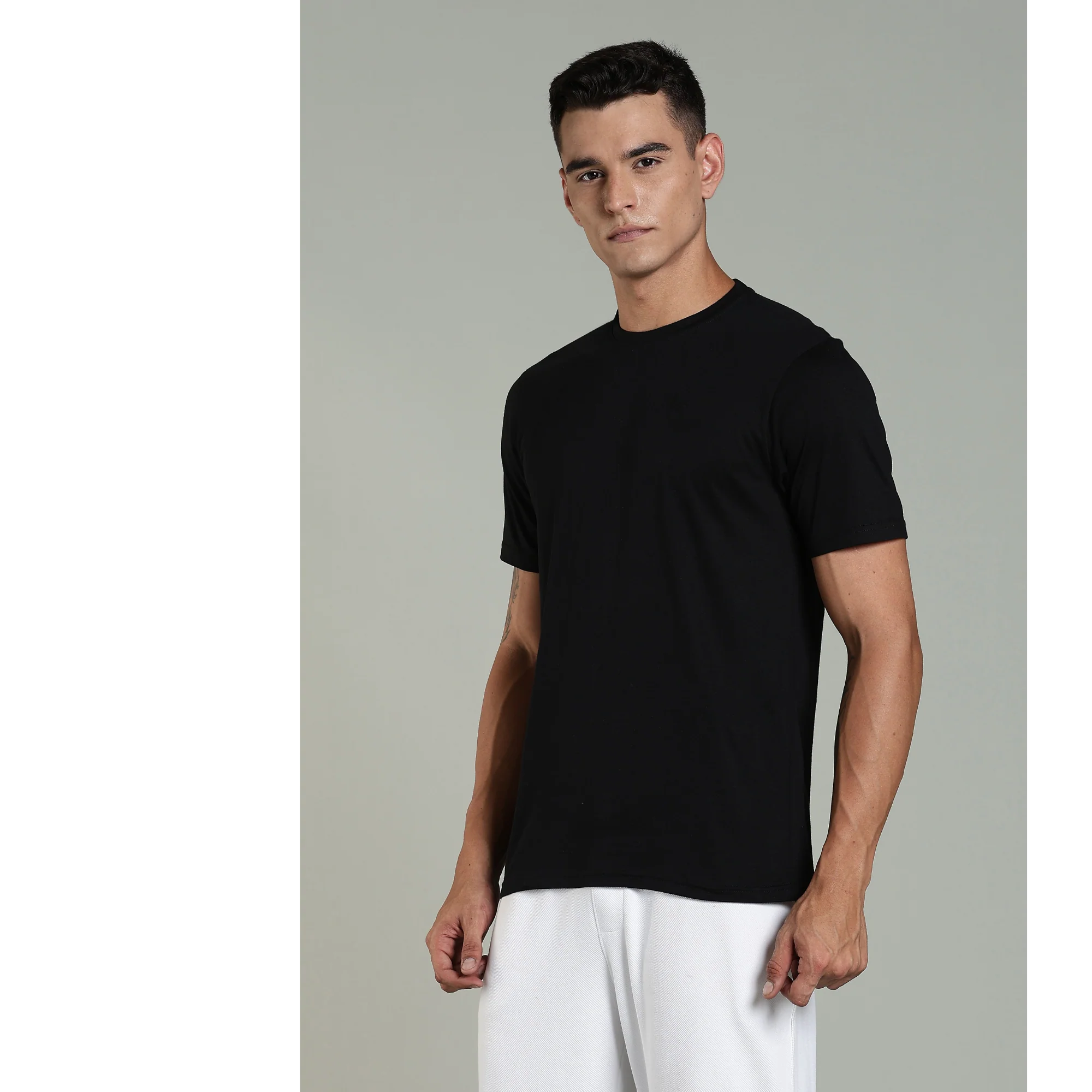 Men Black Cotton Regular T-Shirt - Image 6