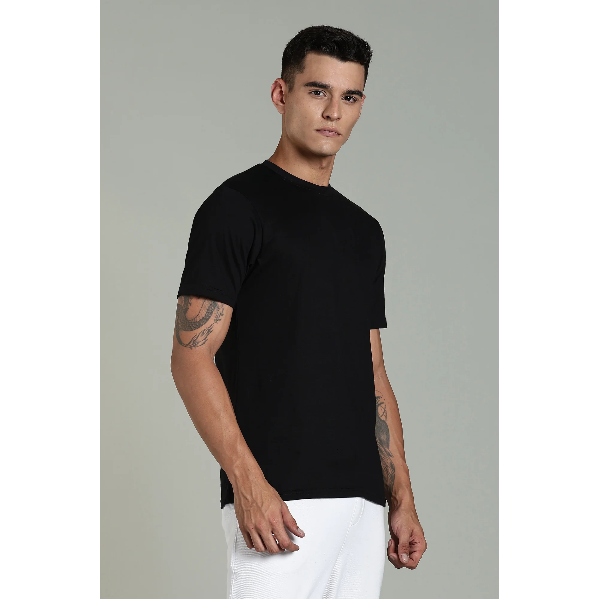 Men Black Cotton Regular T-Shirt - Image 7