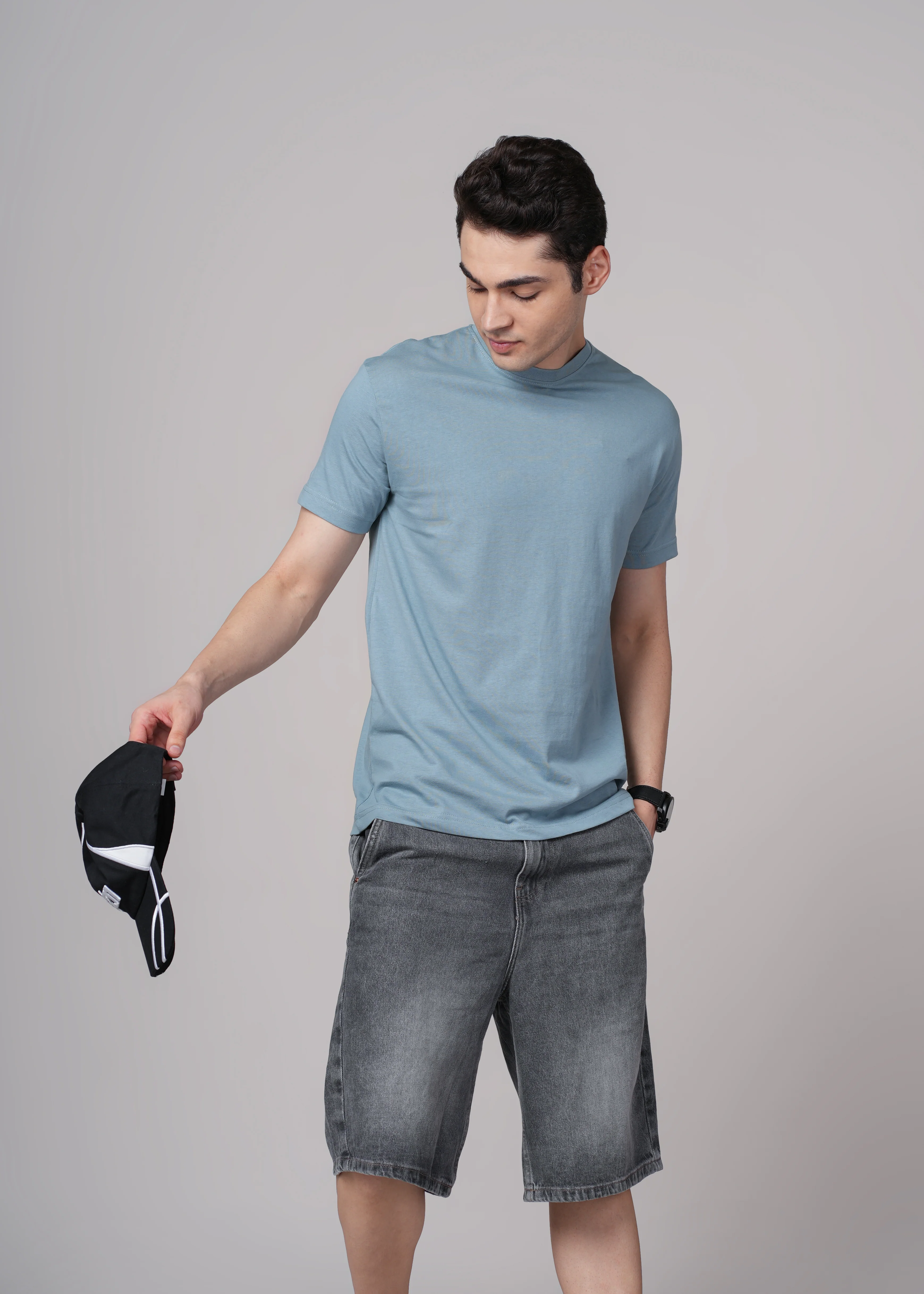 Men Blue Cotton Regular T-Shirt
