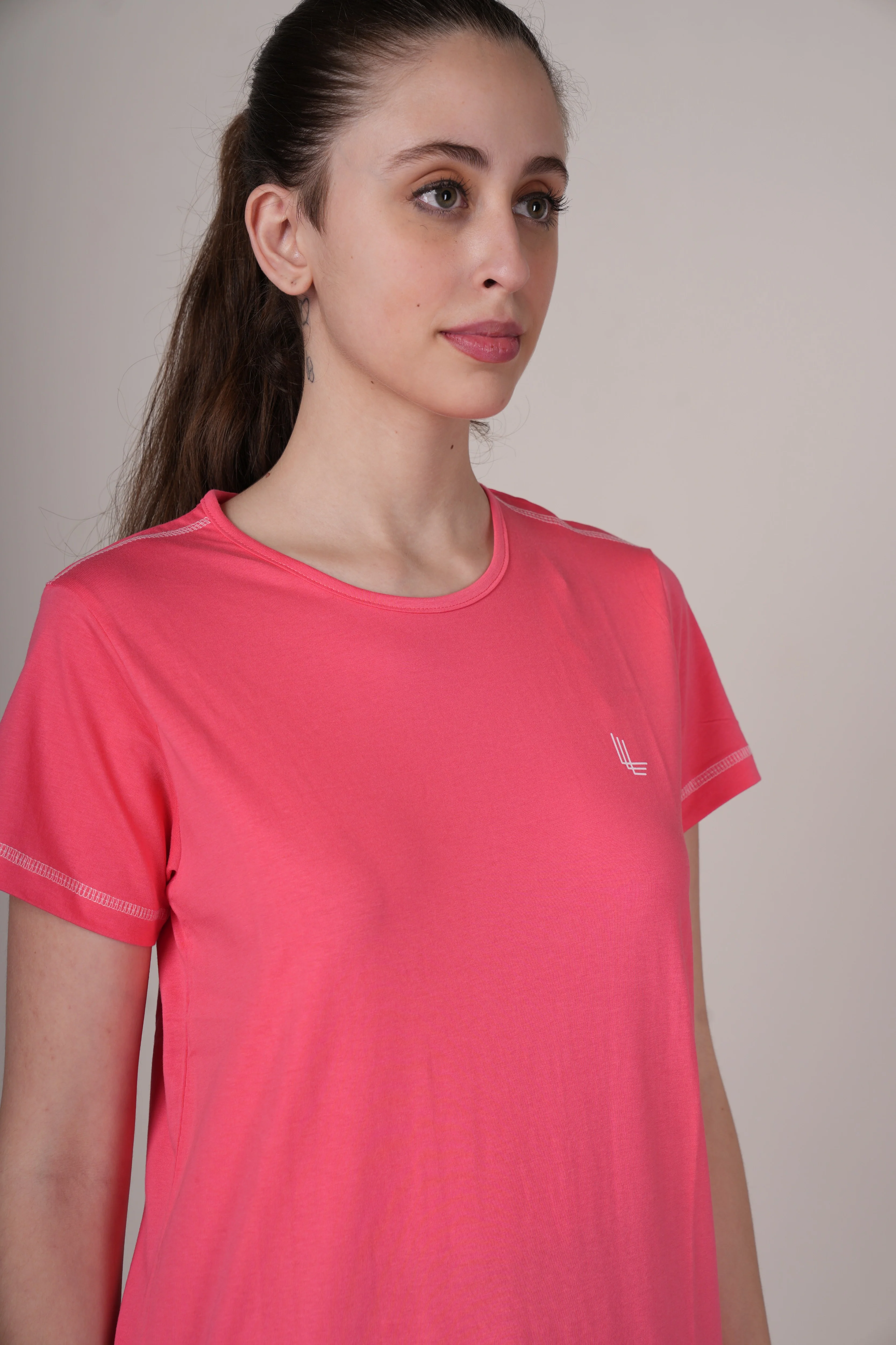 Women Coral Cotton Regular T-Shirt - Image 4