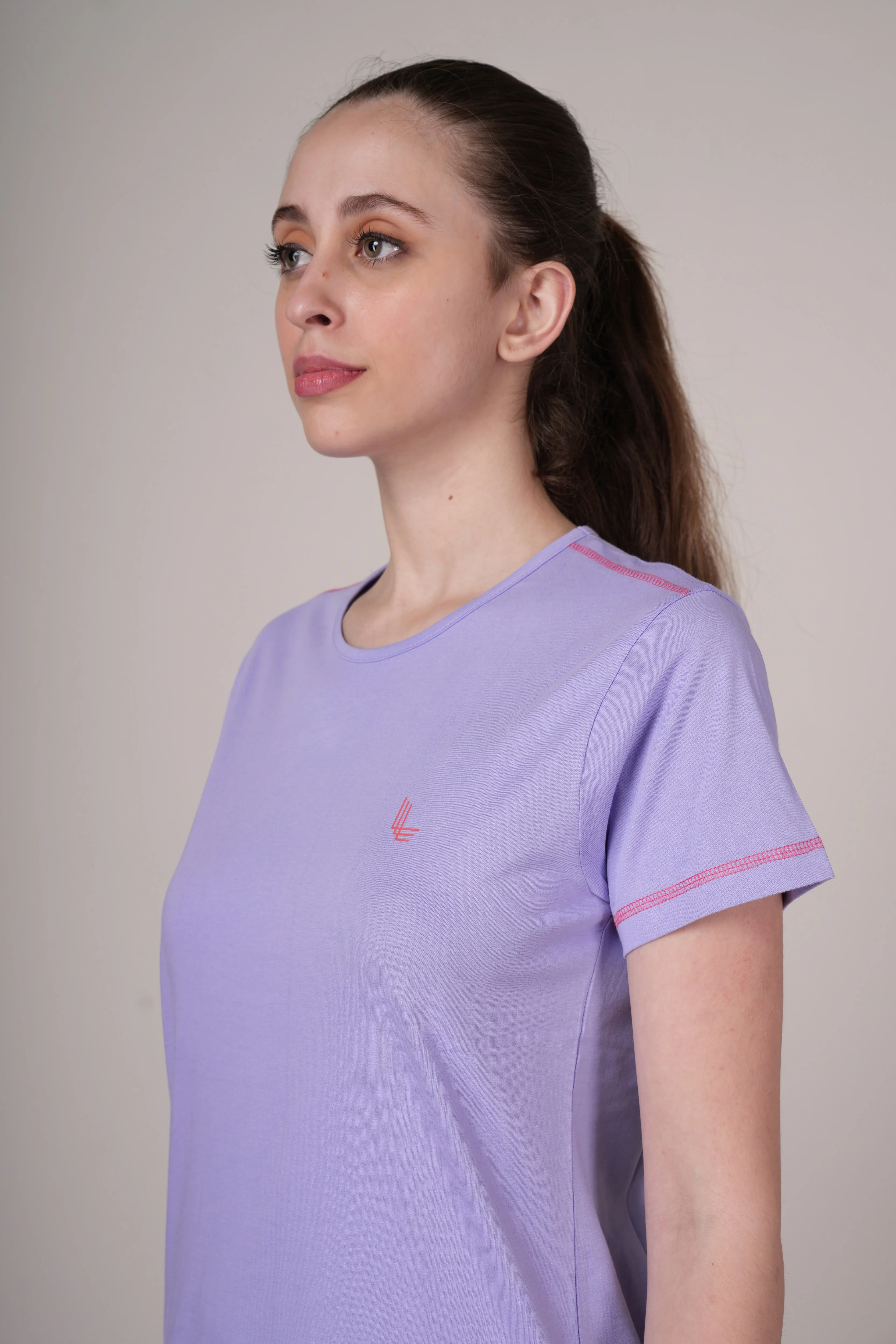 Women Lavender Cotton Regular T-Shirt - Image 5