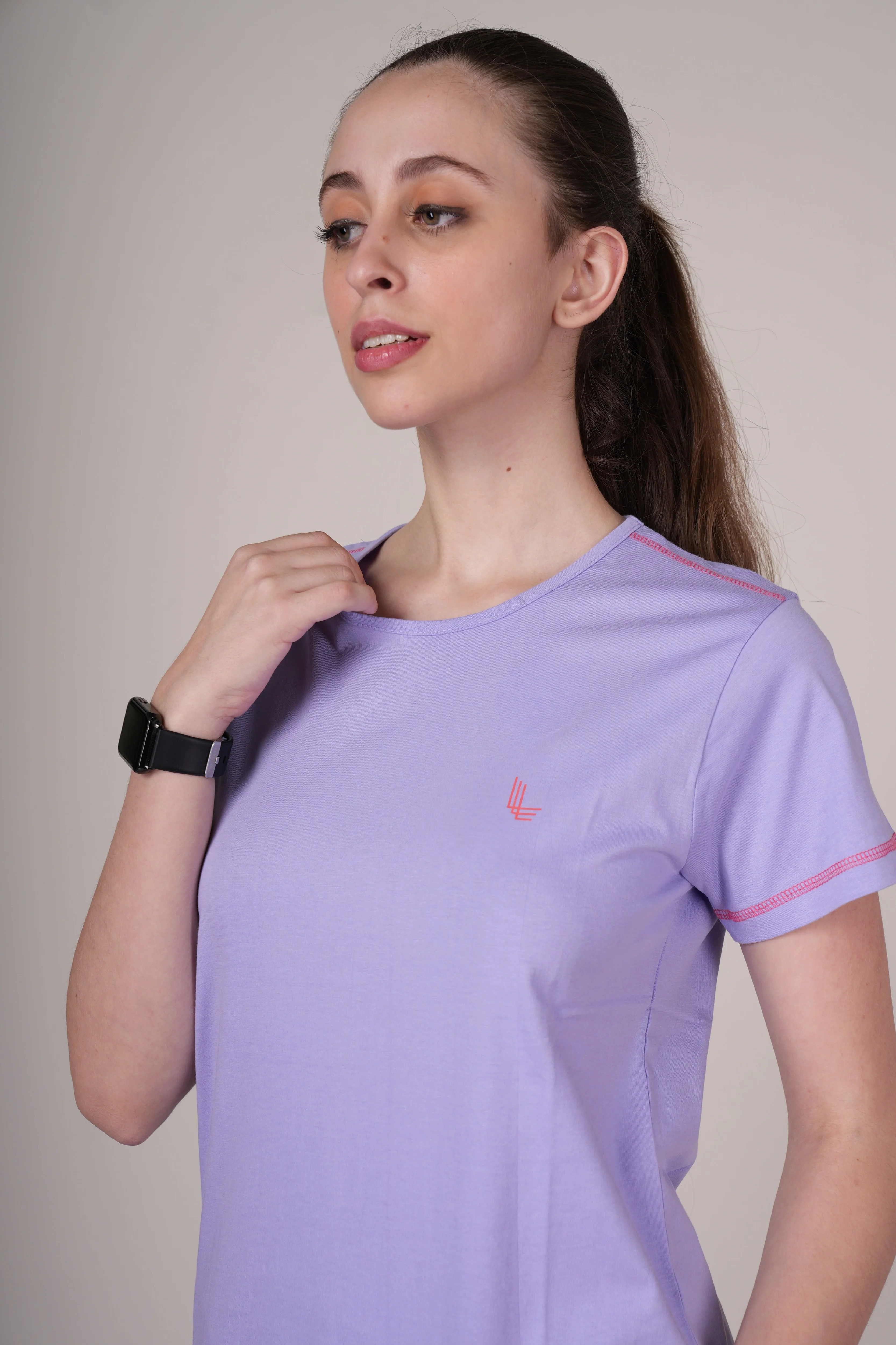 Women Lavender Cotton Regular T-Shirt - Image 7