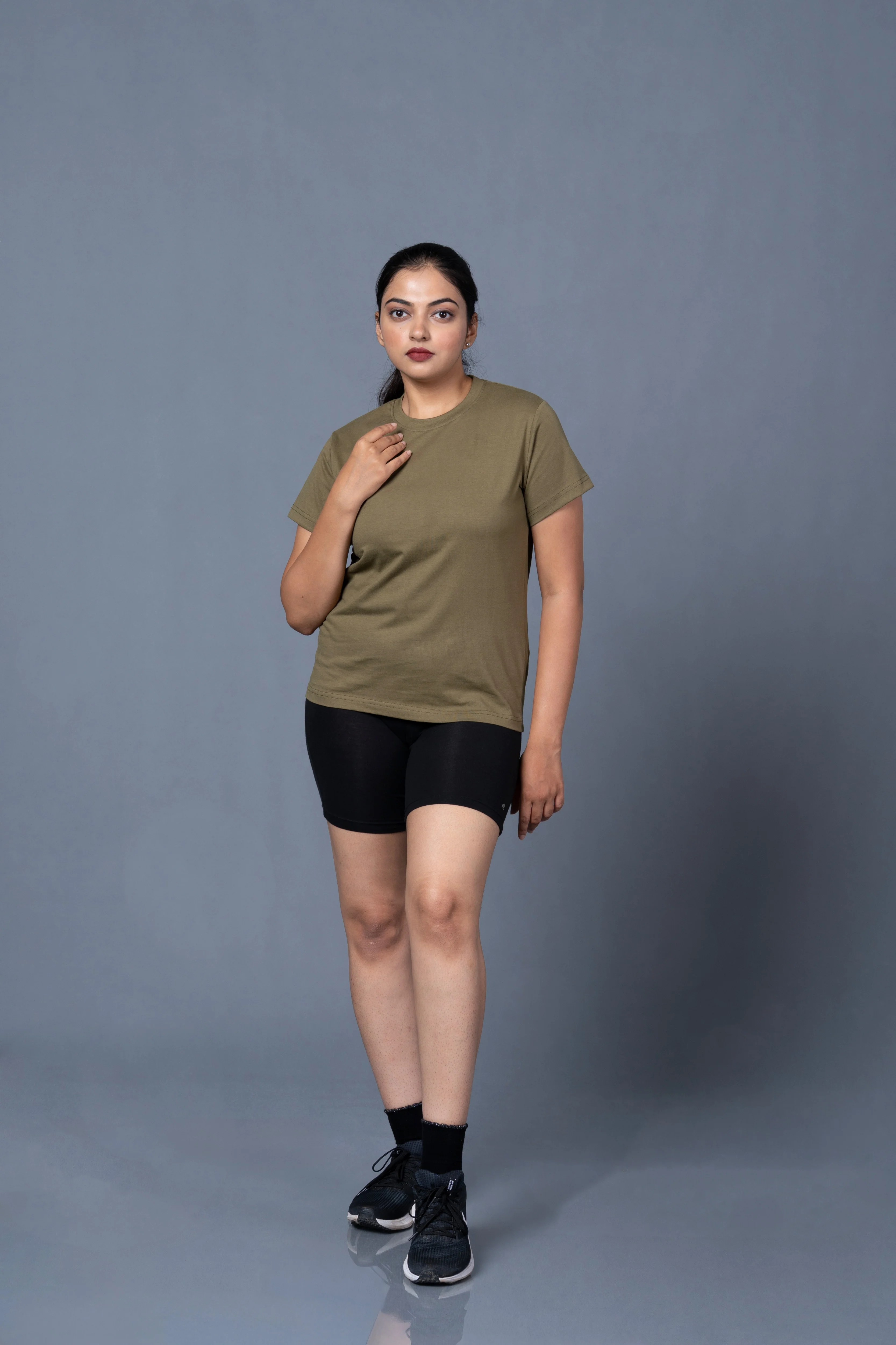 Women Olive Cotton Regular T-Shirt - Image 4