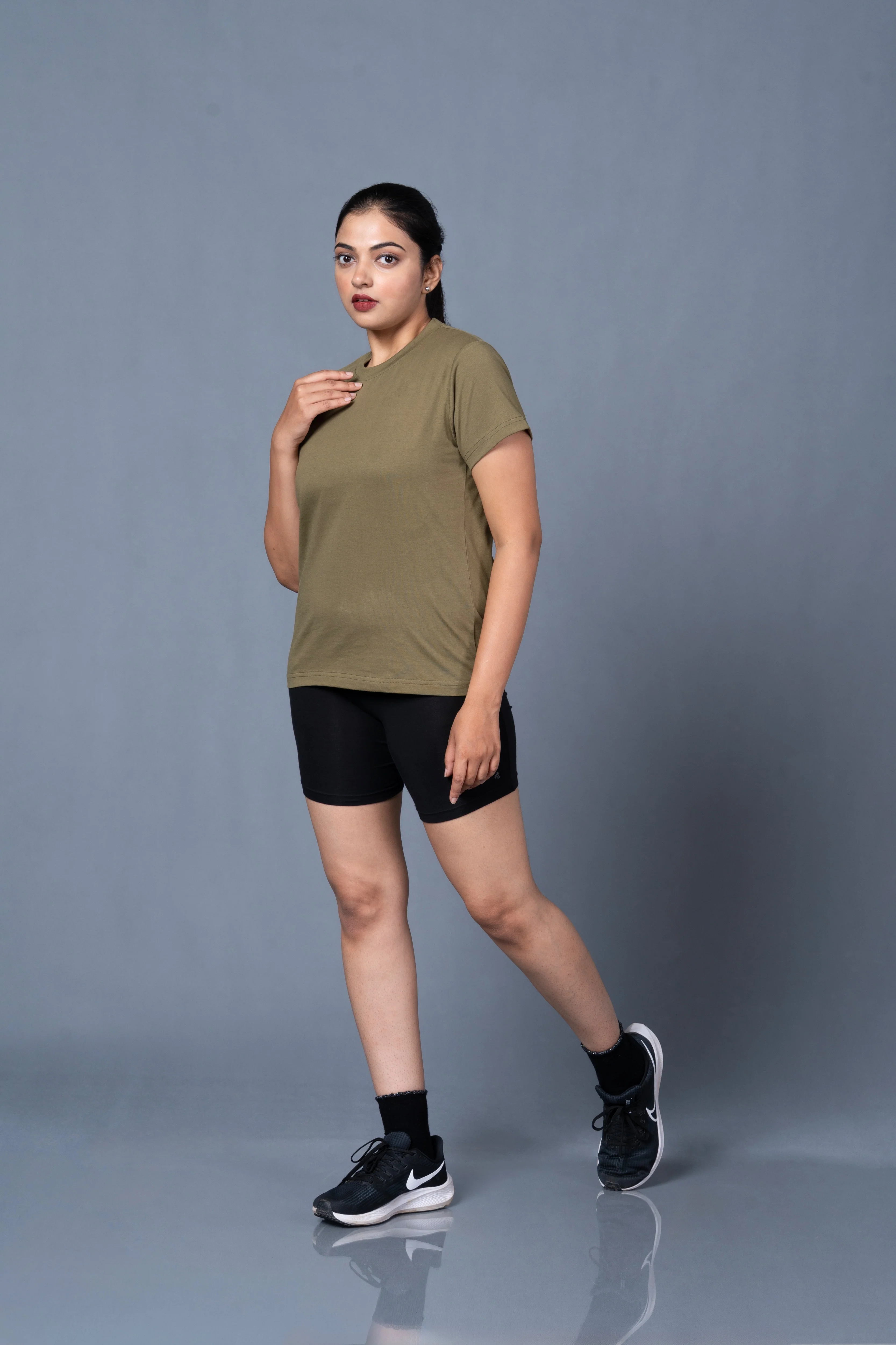 Women Olive Cotton Regular T-Shirt - Image 5