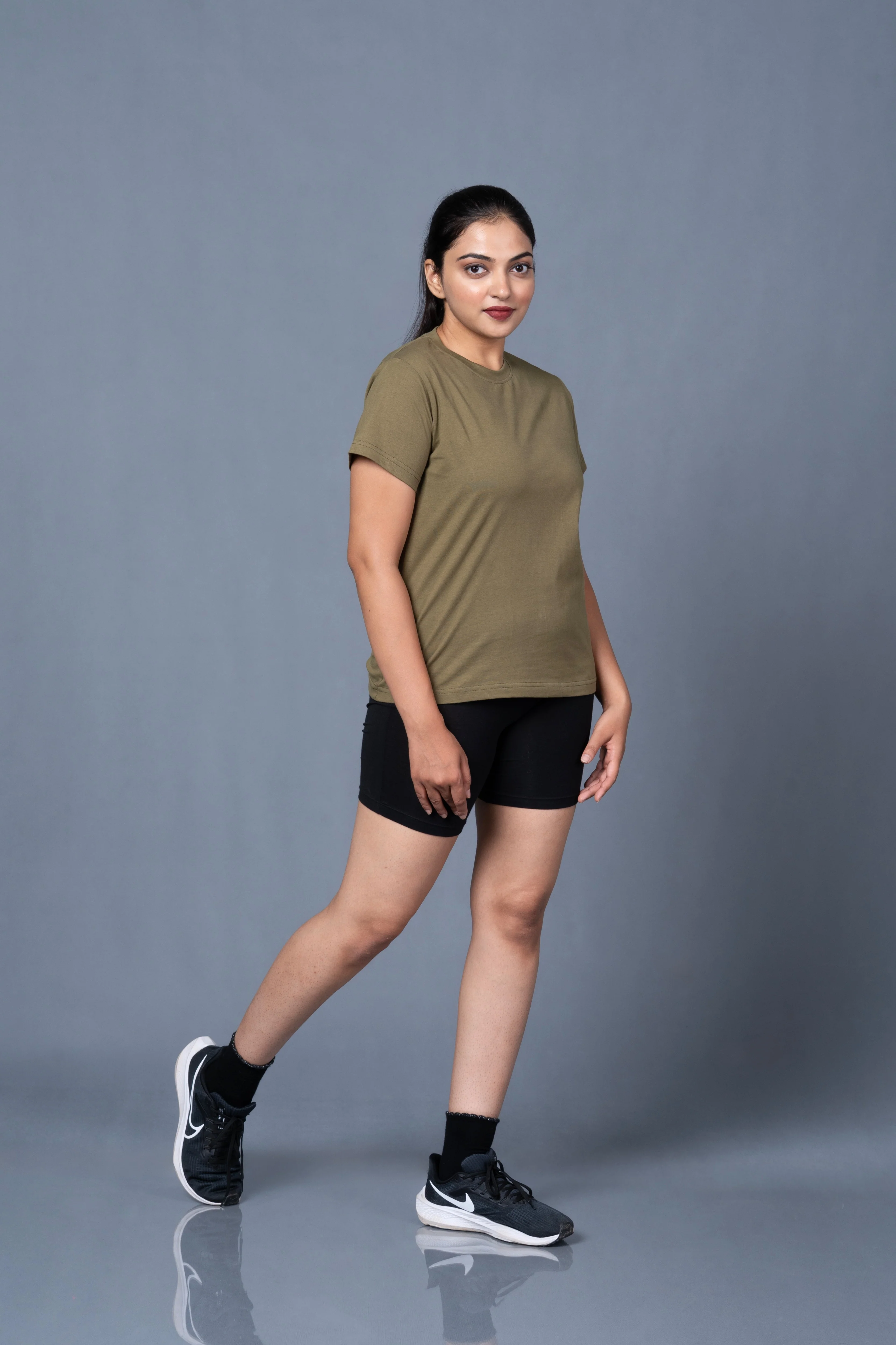 Women Olive Cotton Regular T-Shirt - Image 6