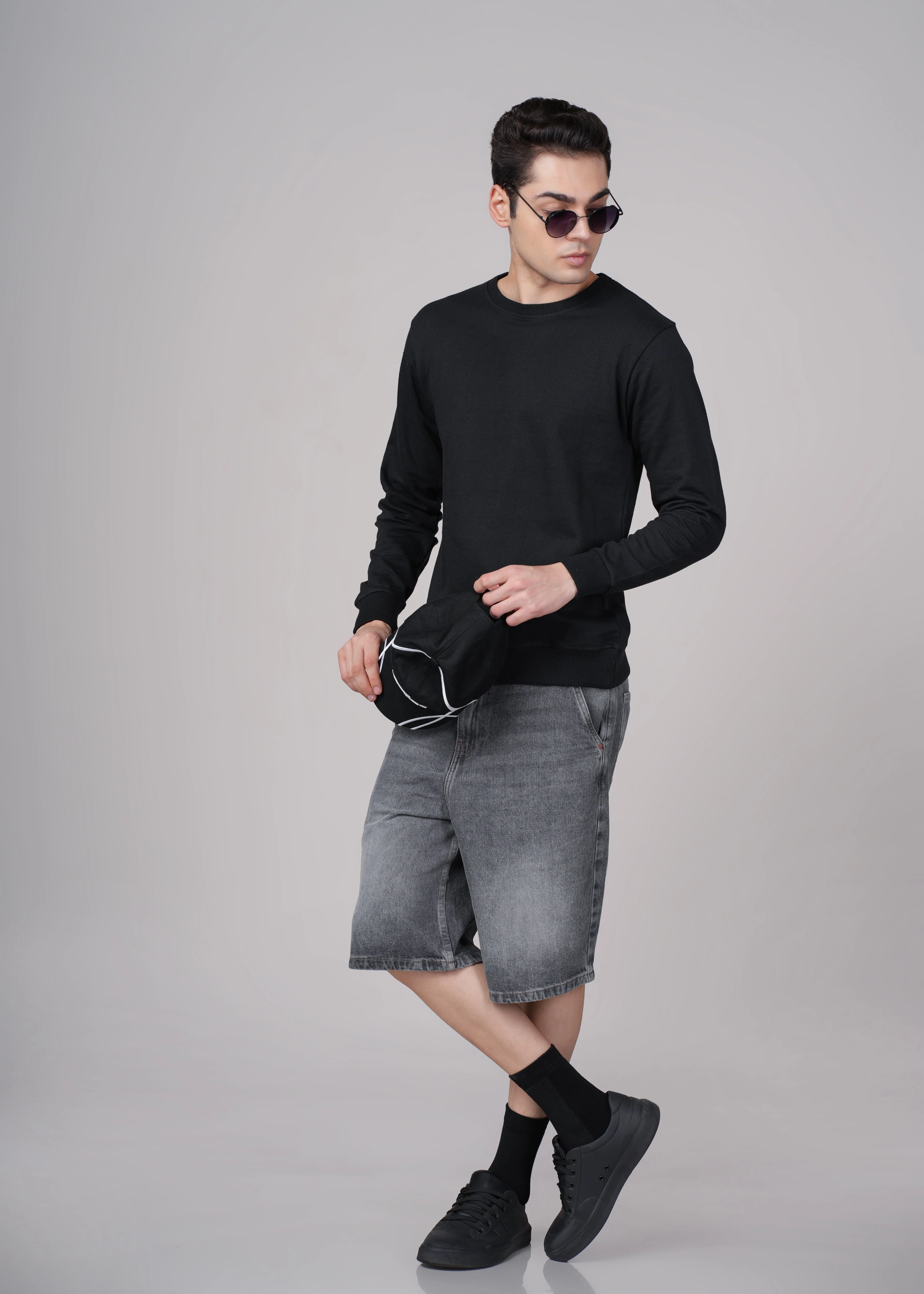Men Black Cotton Regular Sweatshirt - Image 8