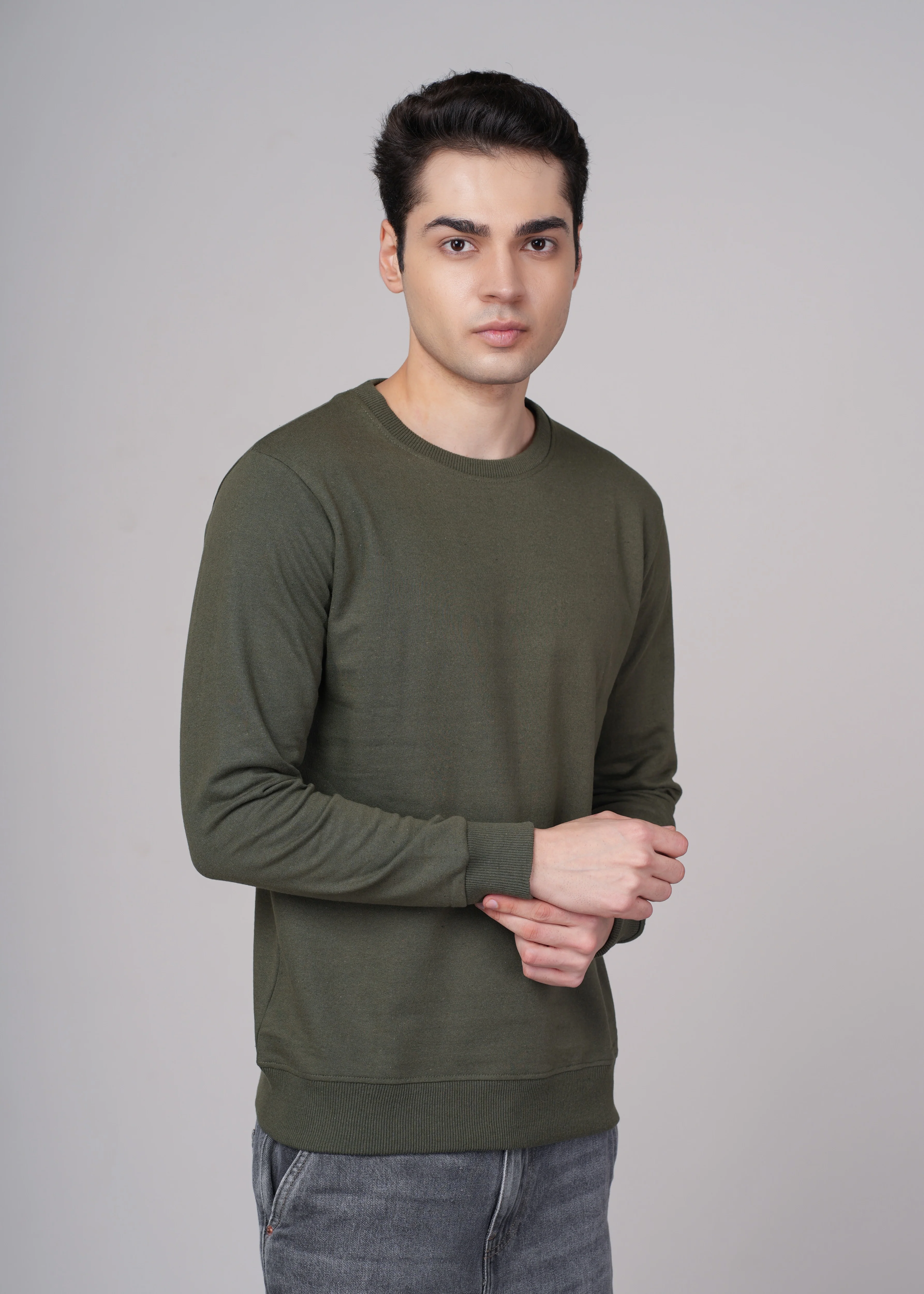 Men Olive Cotton Regular Sweatshirt - Image 7