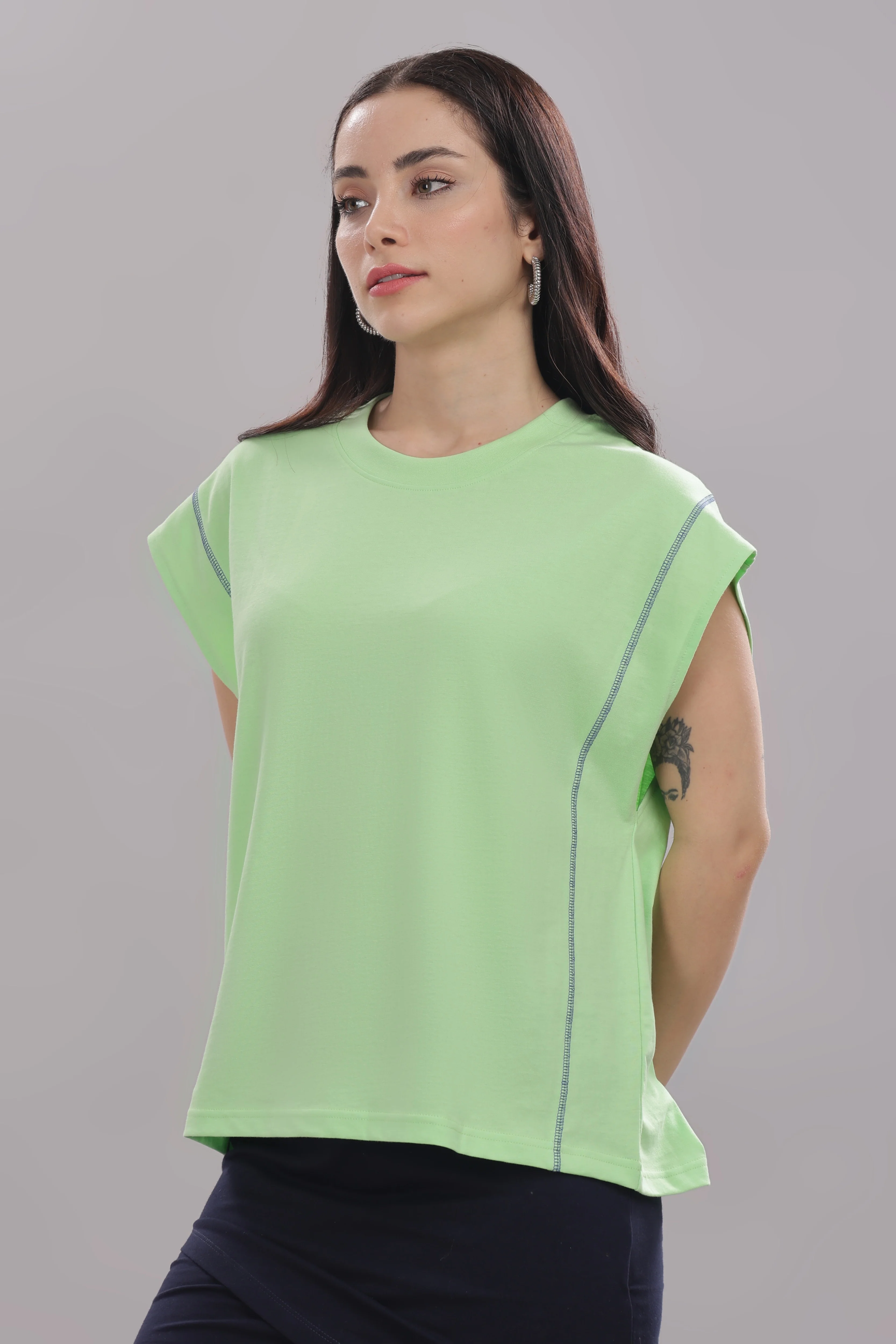 Women Fluorescent Green Cotton Regular Top - Image 5