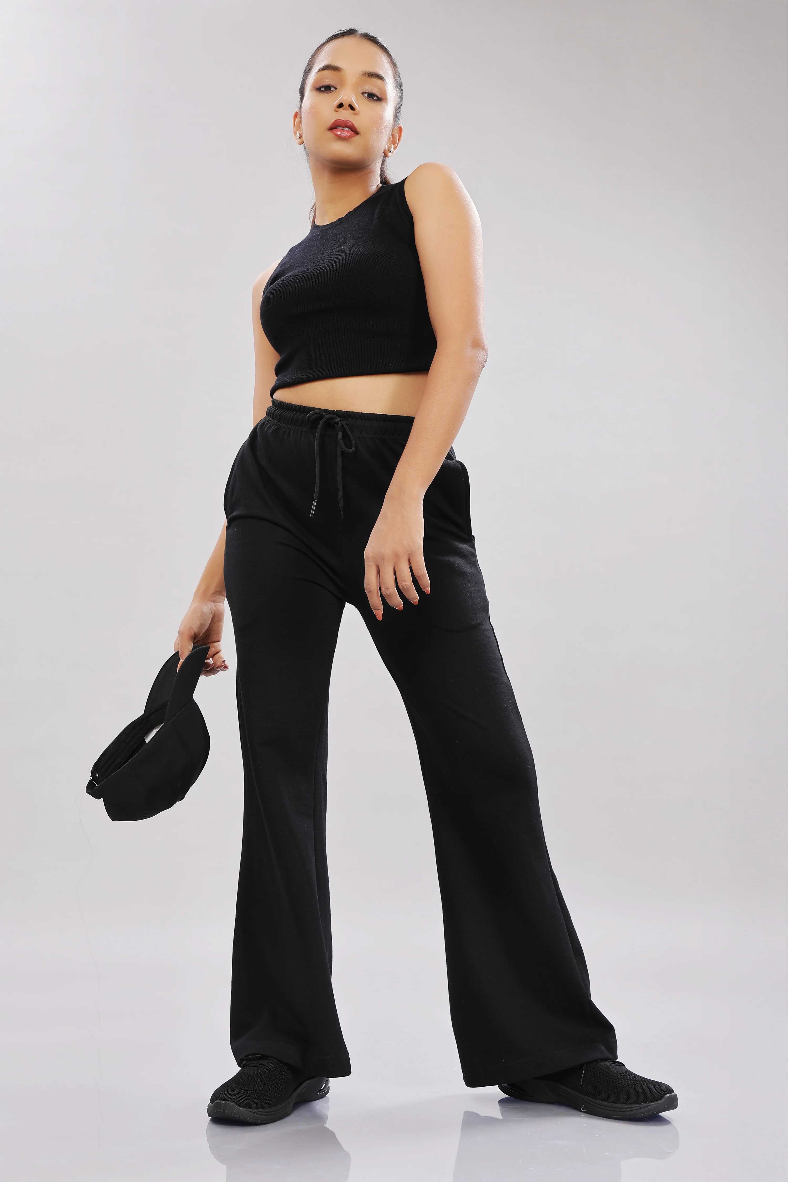 Women Black Cotton Regular Track Pant