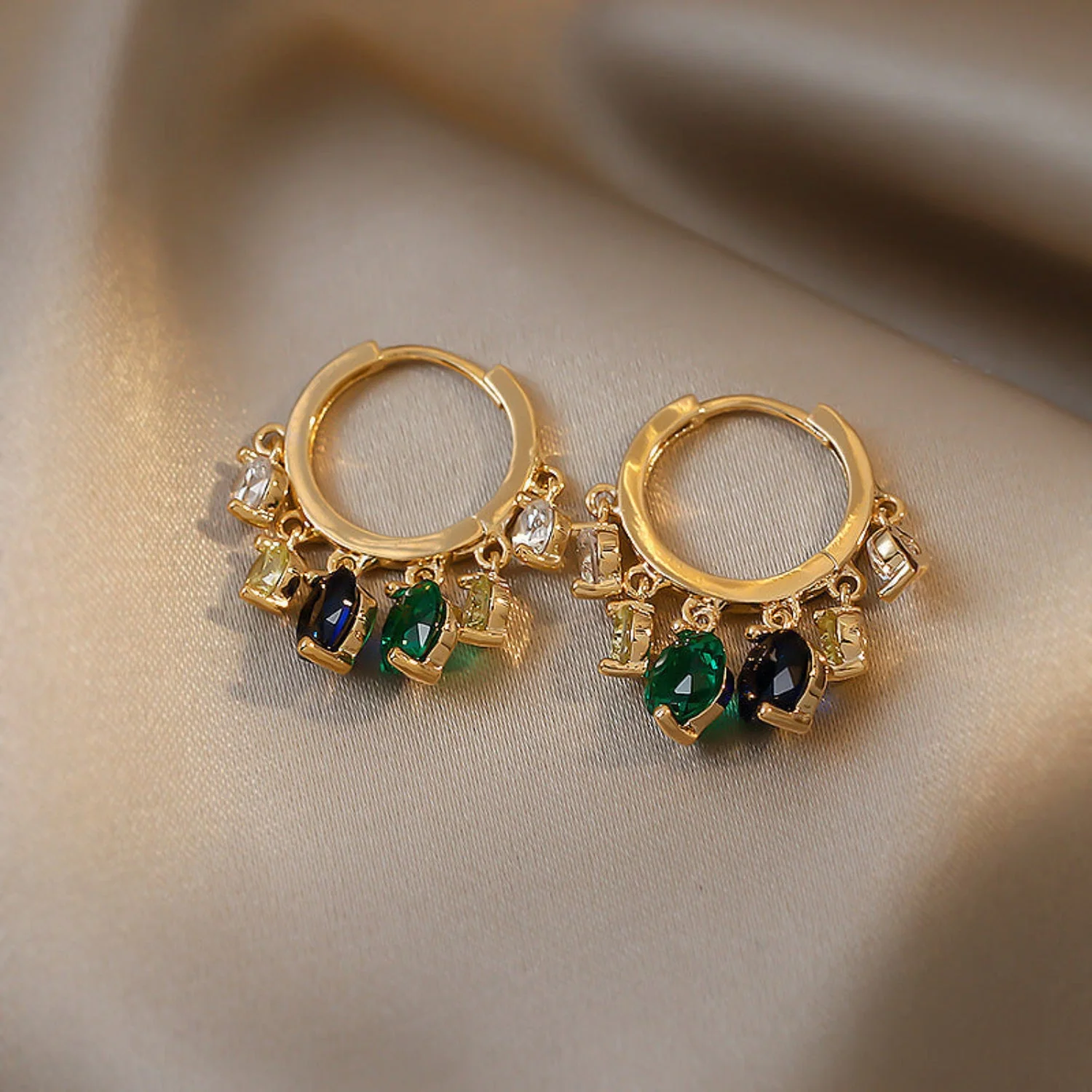 Princess Hoop Earring With Colorful Gemstone Charms
