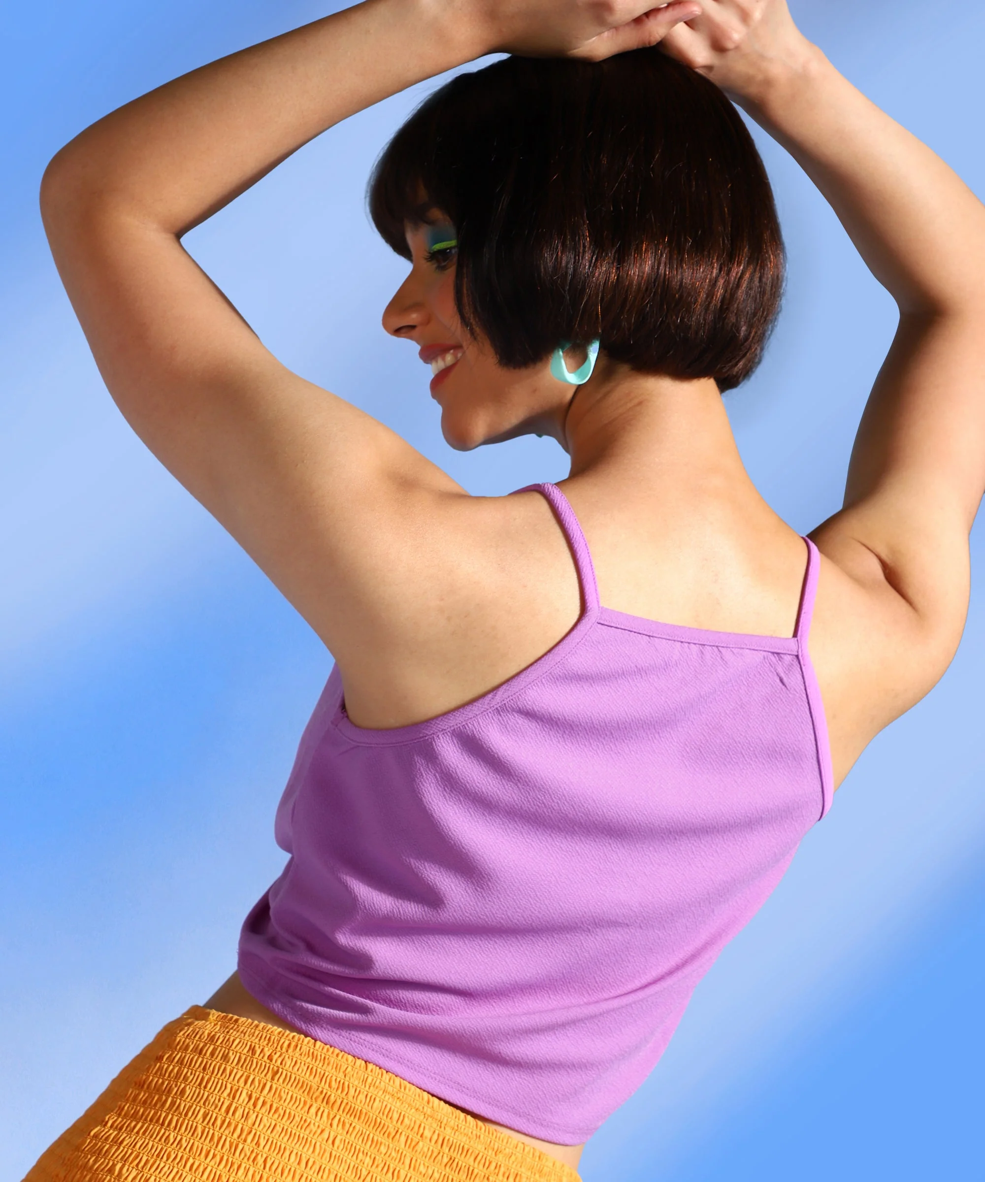 Women Purple V-Neck Fitted Top - Image 3