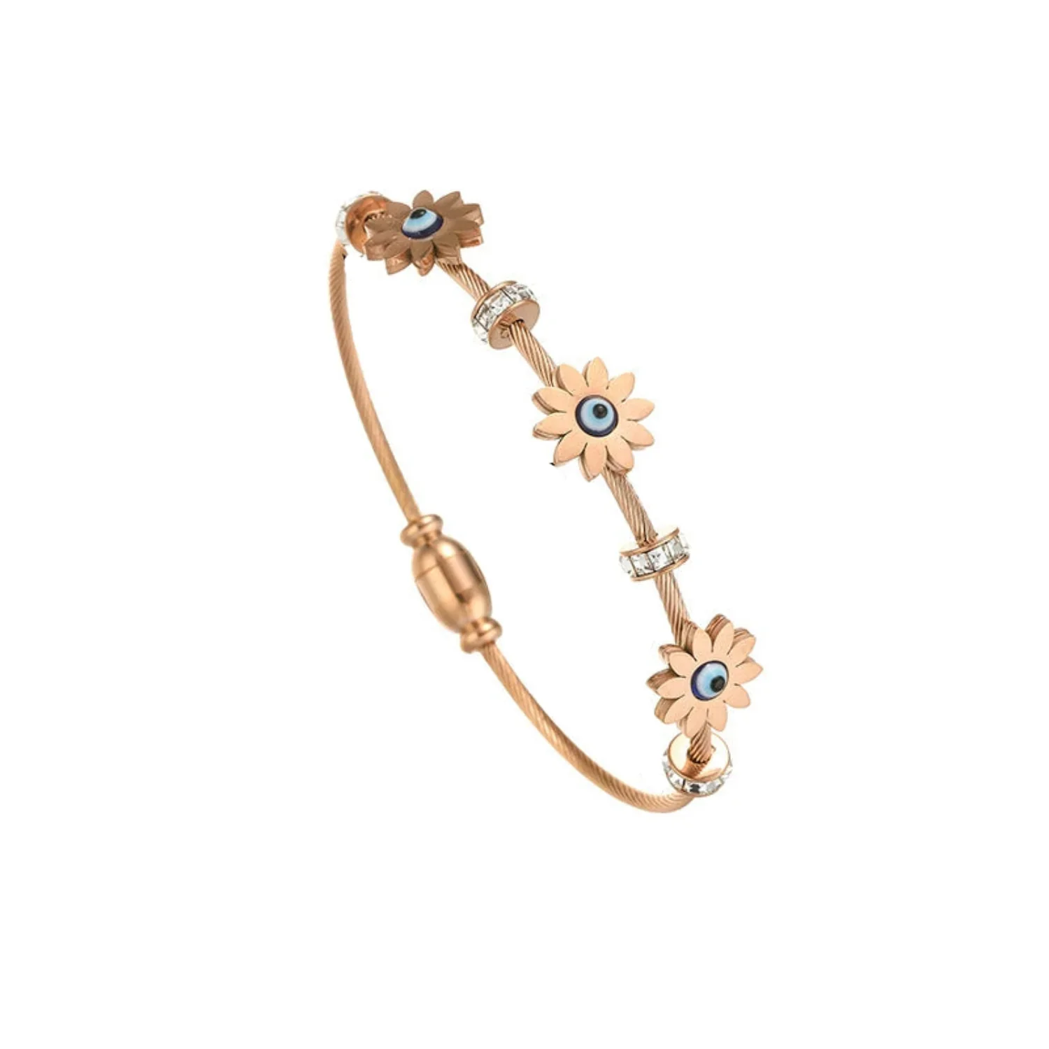 Rose Gold Daisy Evil Eye Cable Wire Bracelet