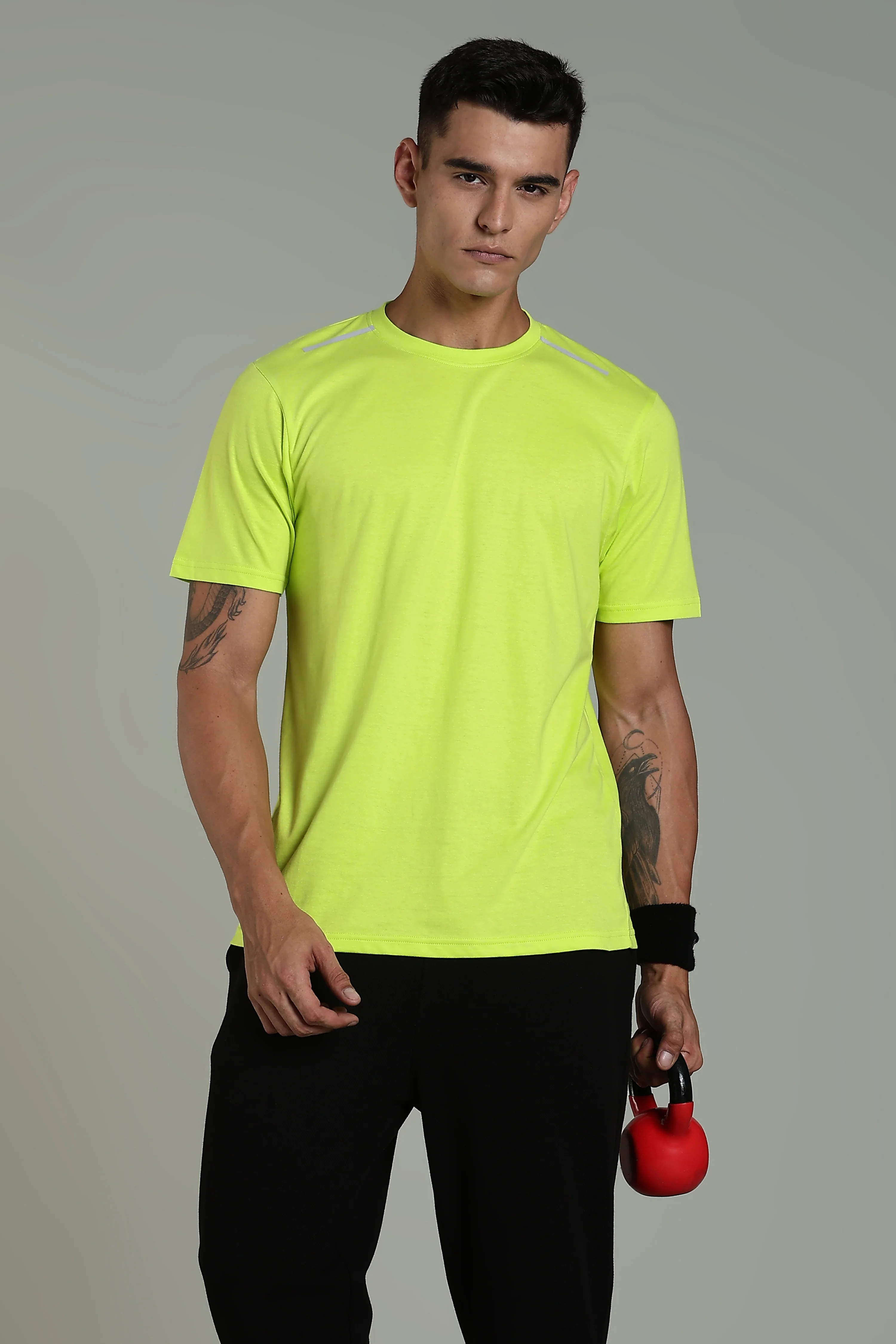 Men Fluorescent Green Cotton Regular T-Shirt - Image 8