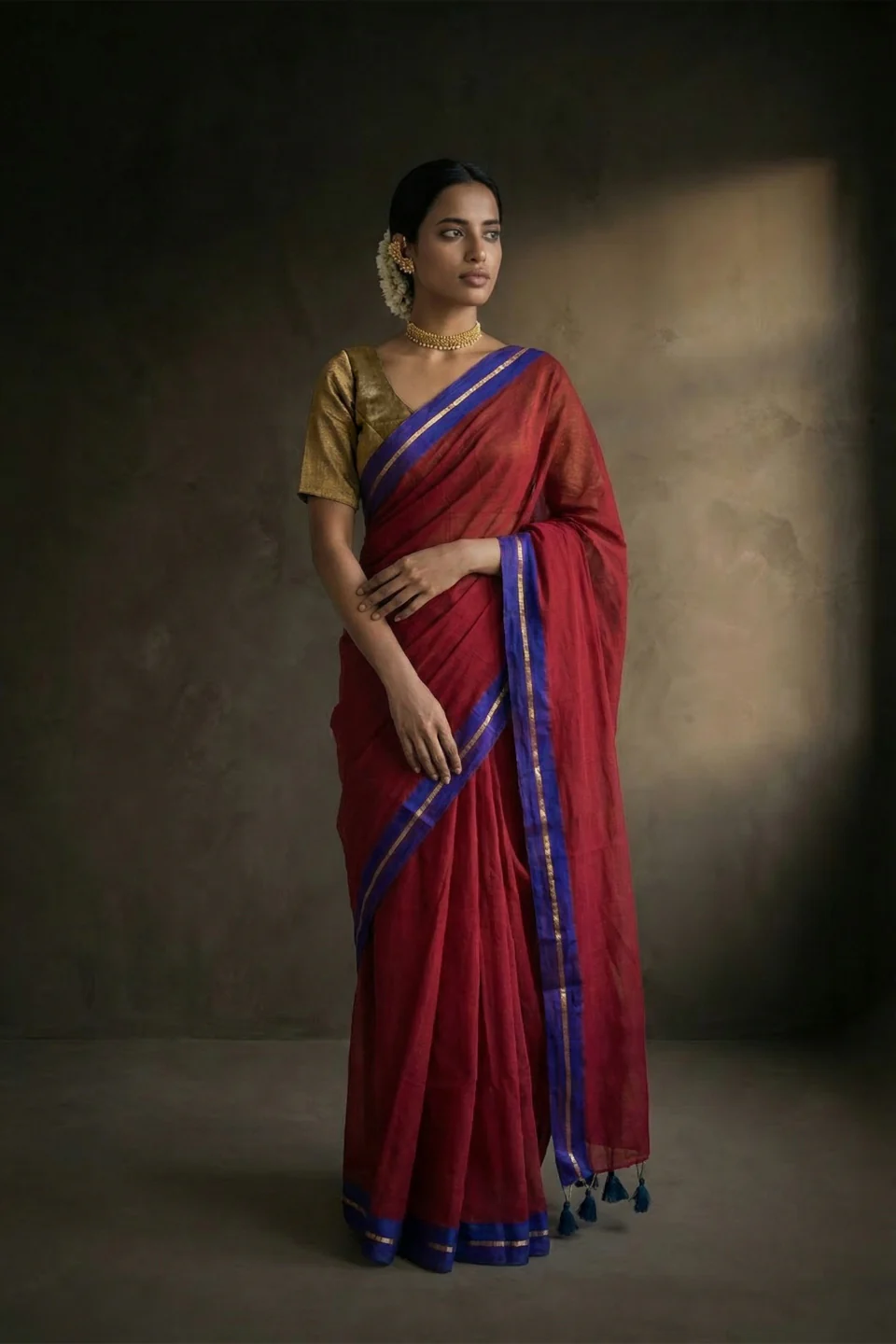 Sama Red Handwoven Cotton Saree - Image 5