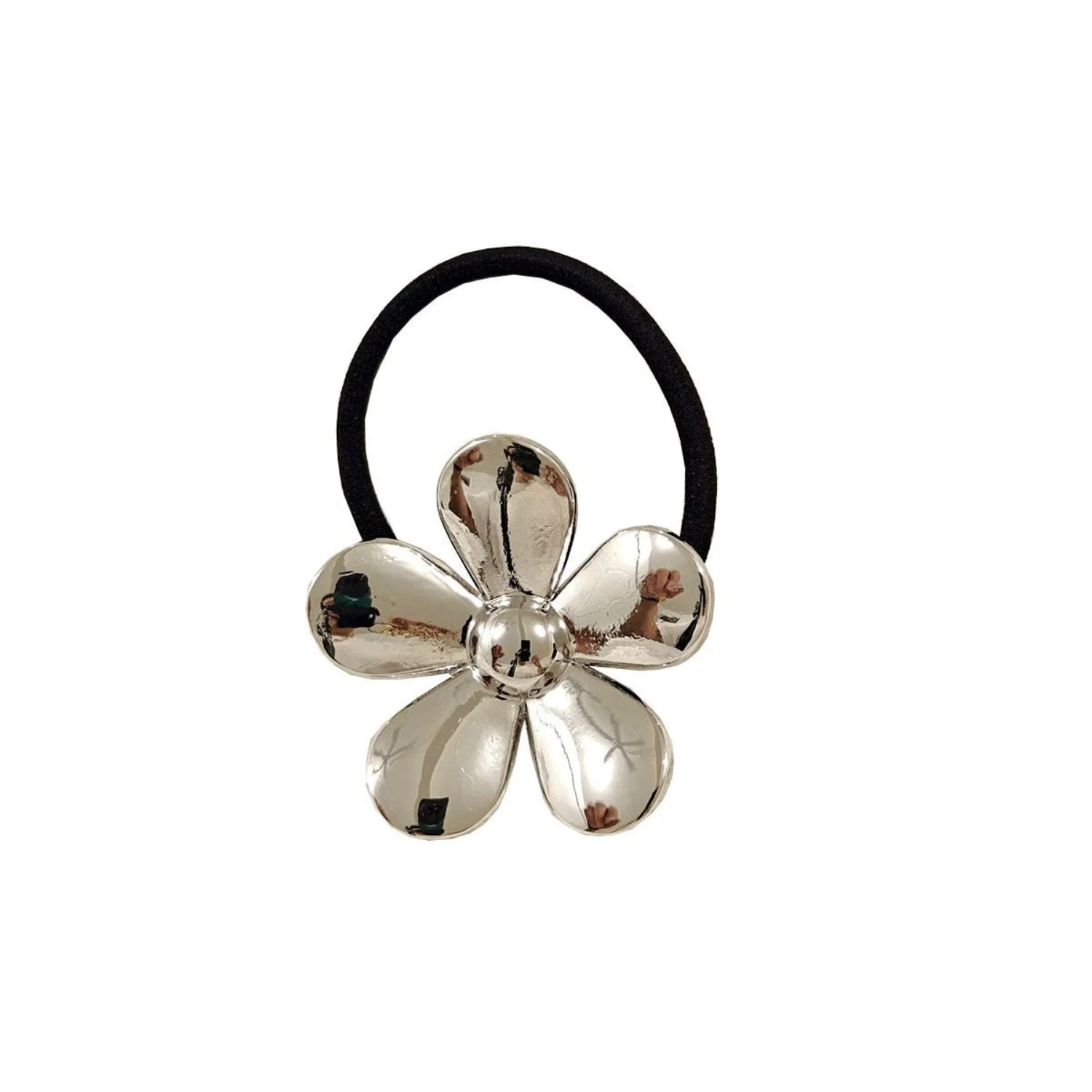 Silver Metallic Flower Hair Tie