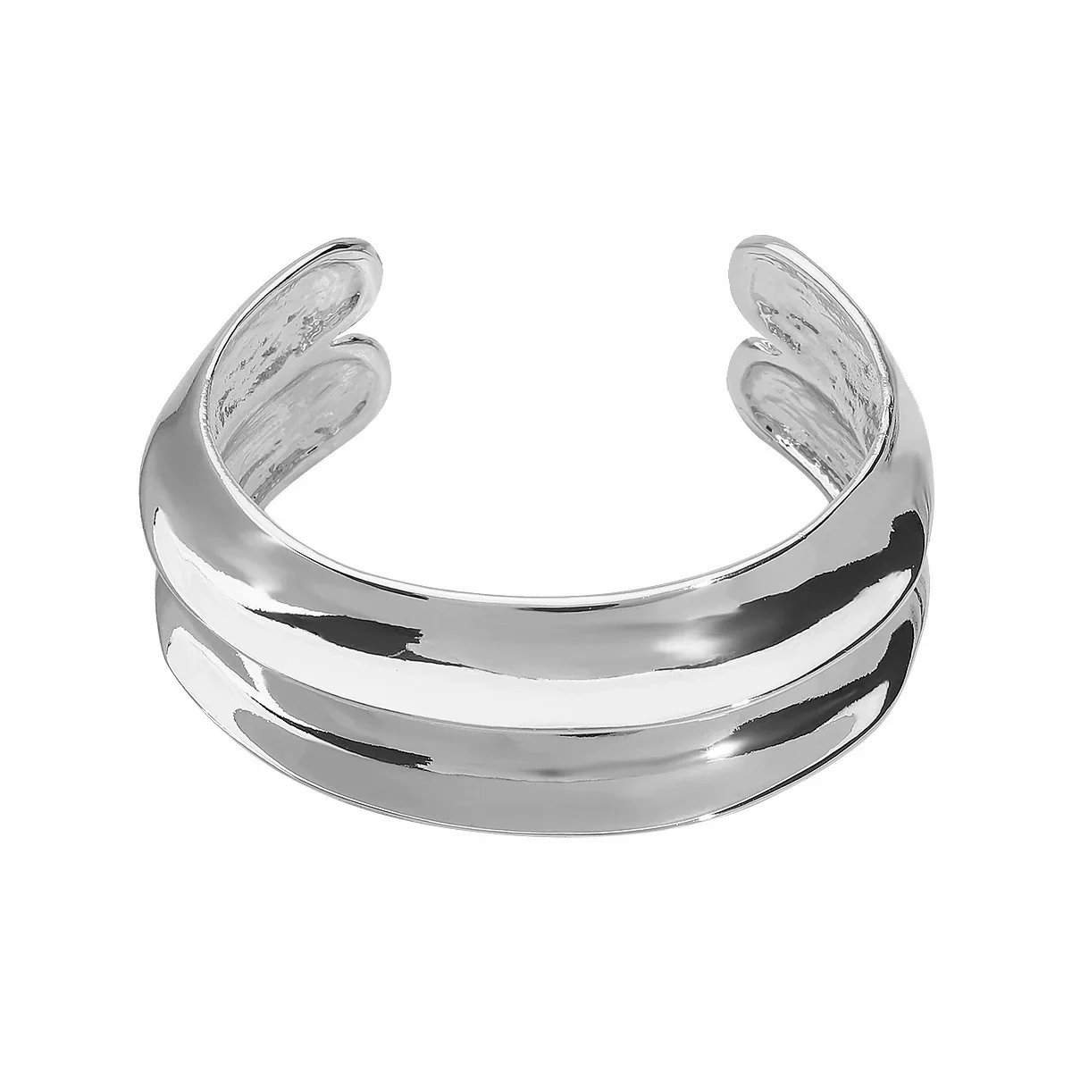 Sleek Double Band Silver Cuff Bracelet Design