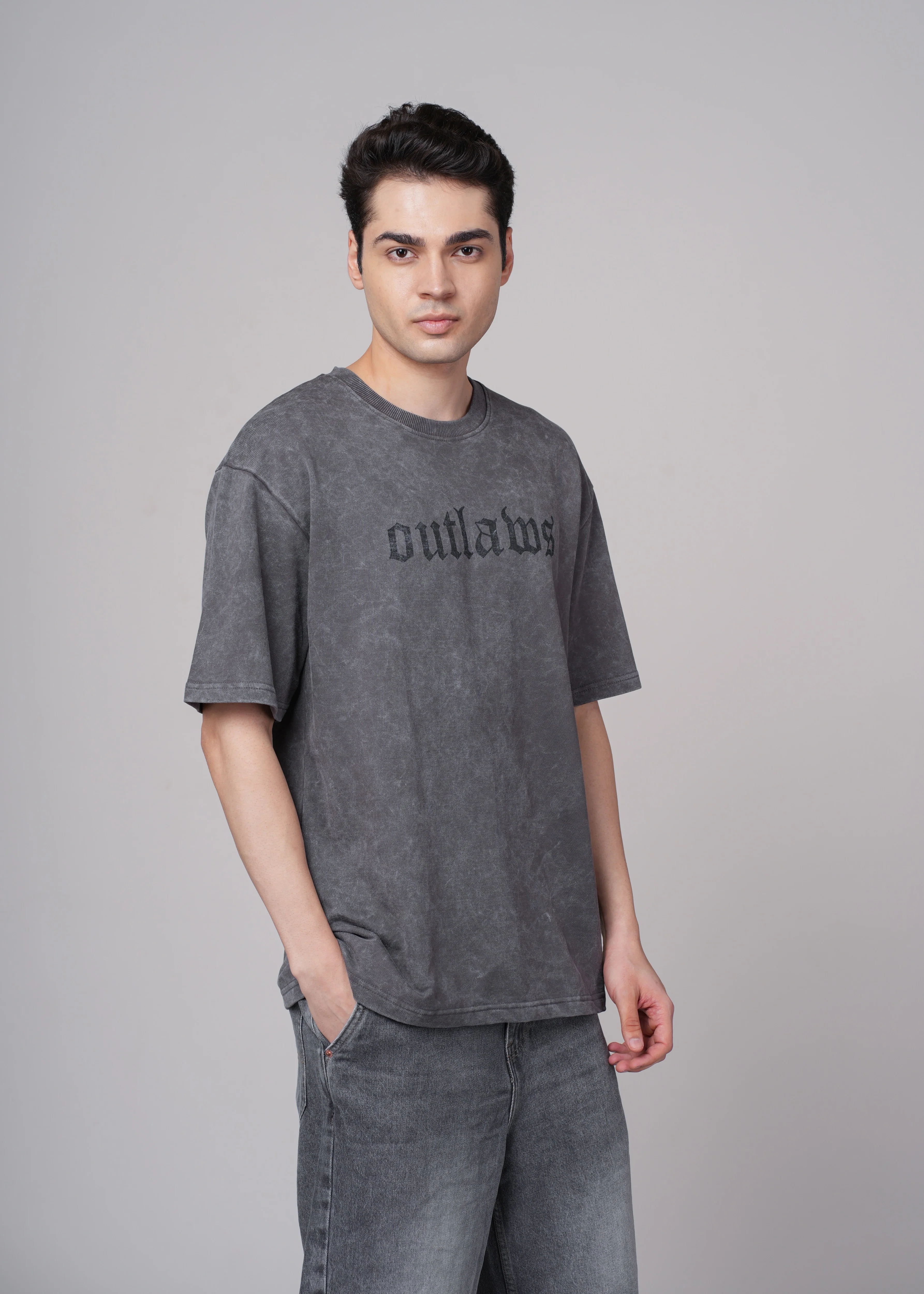 Men Grey Printed Cotton Oversized T-Shirt - Image 6