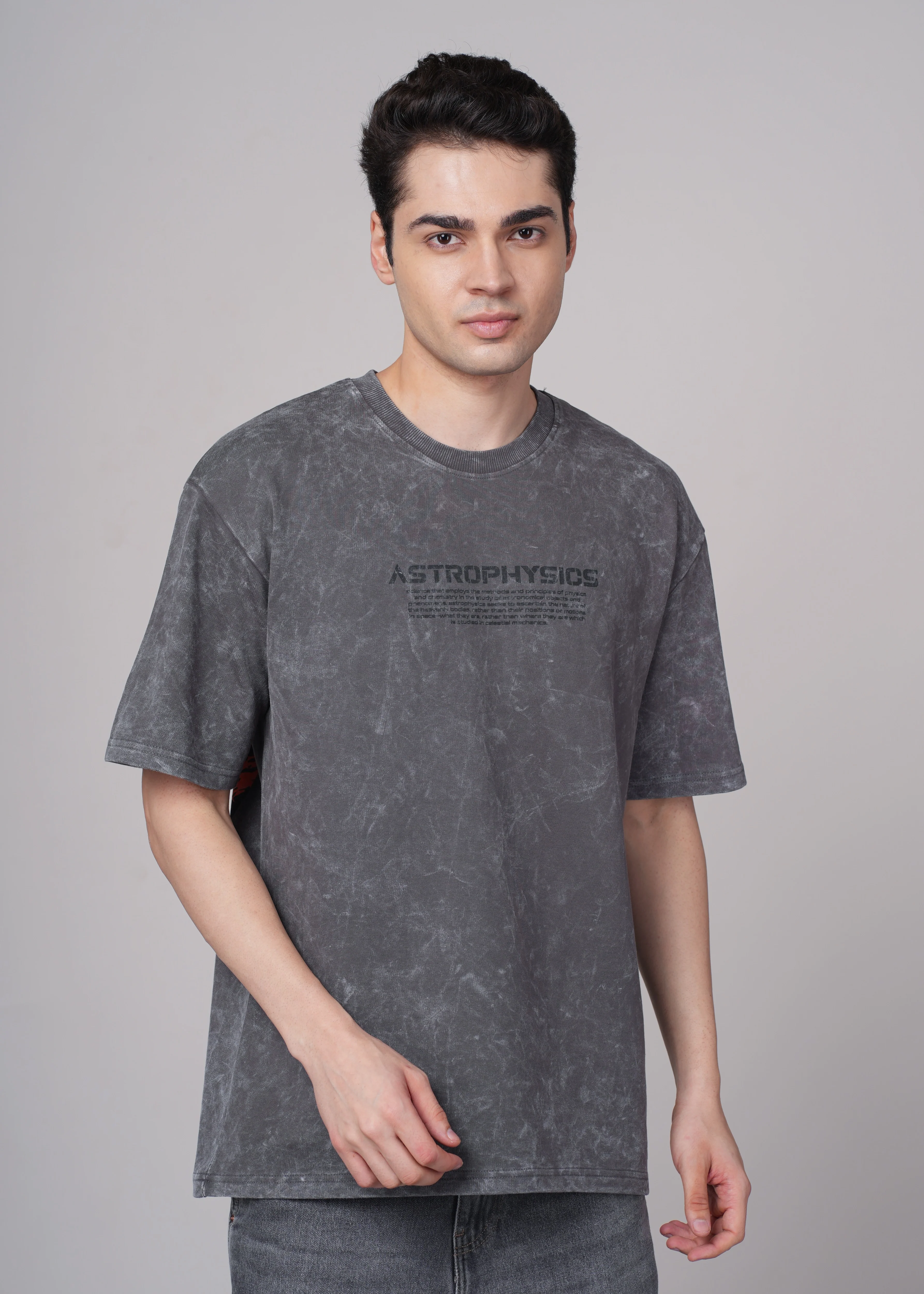 Men Grey Printed Cotton Oversized T-Shirt