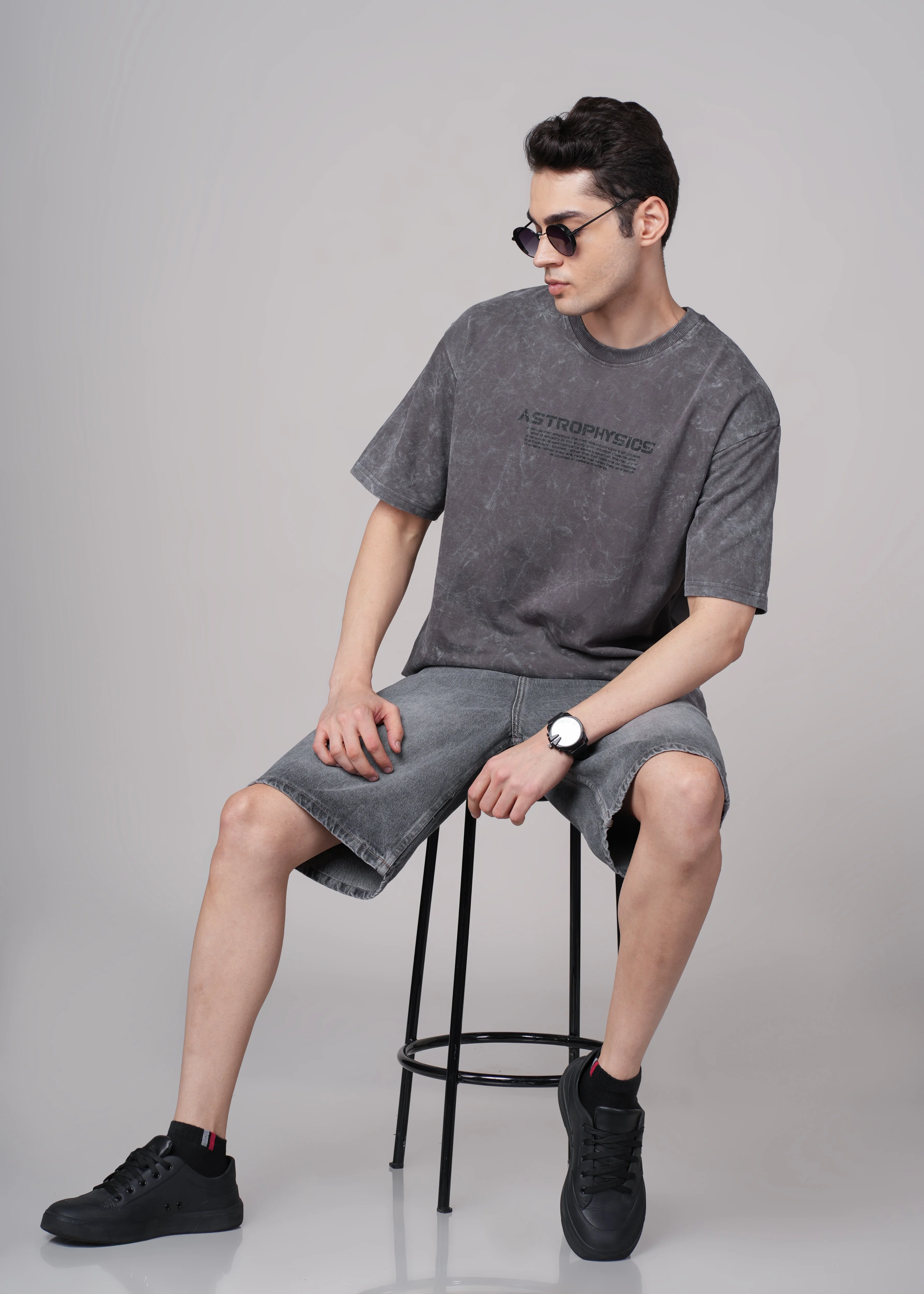 Men Grey Printed Cotton Oversized T-Shirt - Image 8