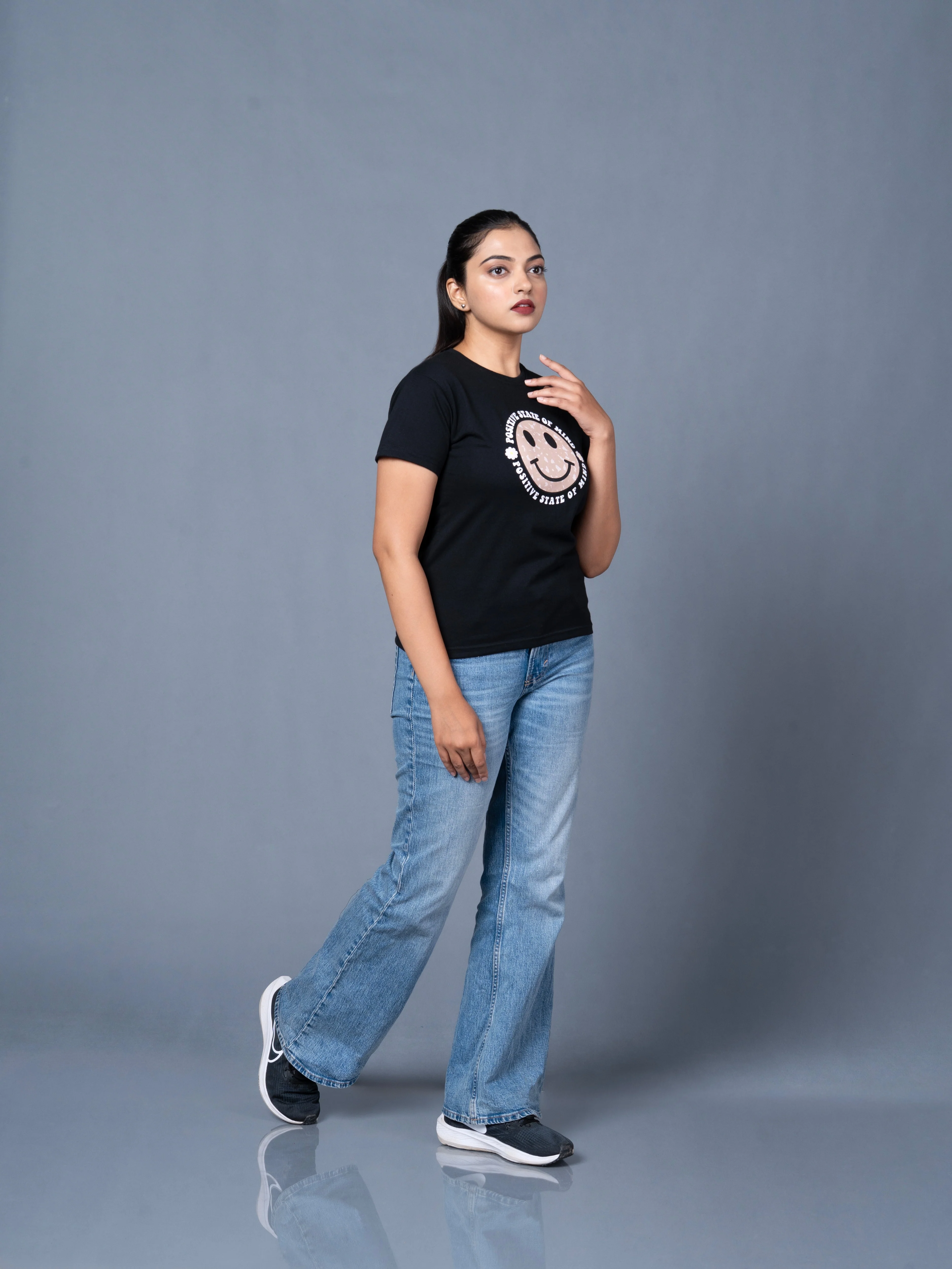 Women Black Printed Cotton Regular T-Shirt - Image 9