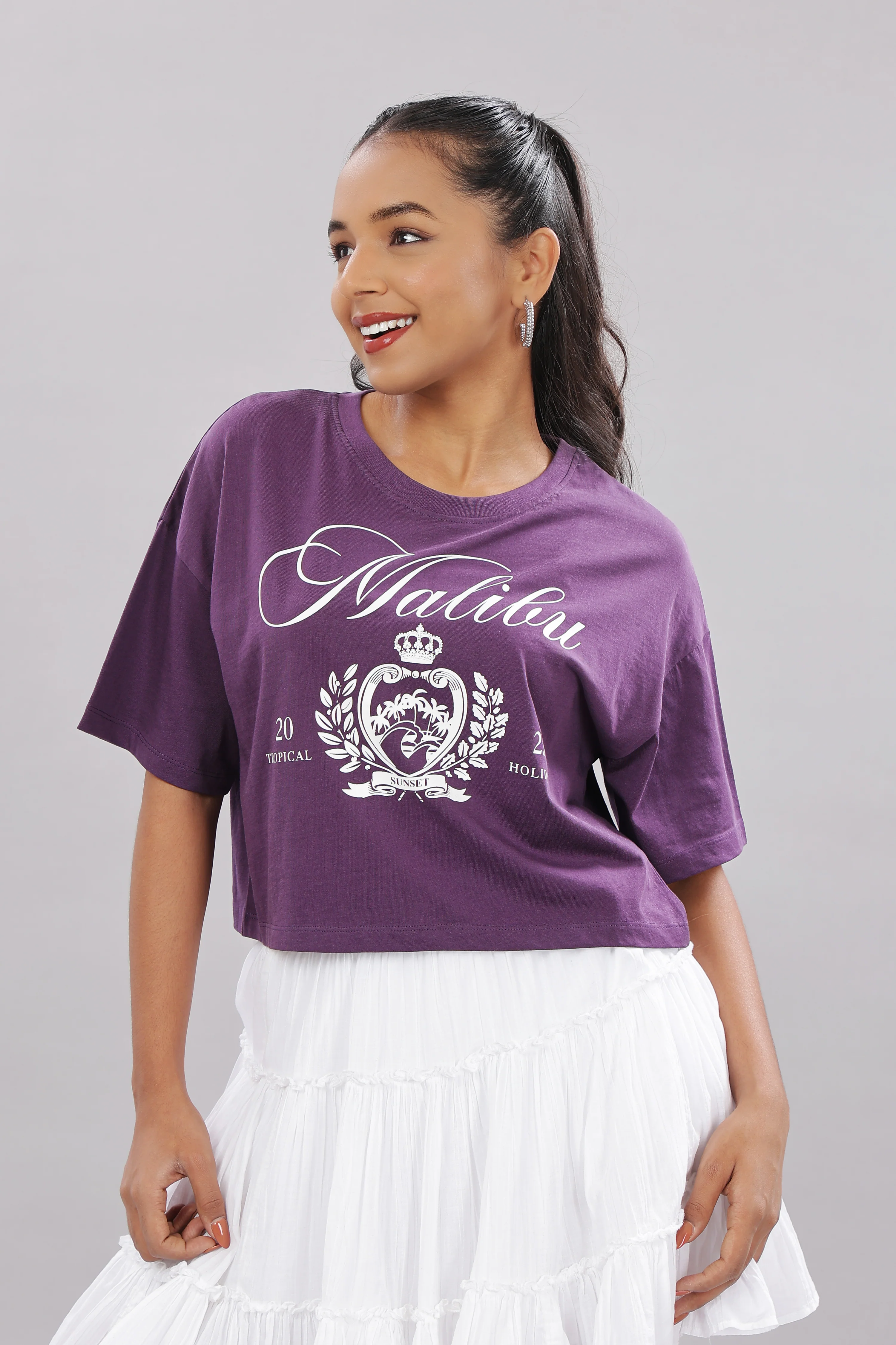 Women Purple Printed Cotton Regular Top