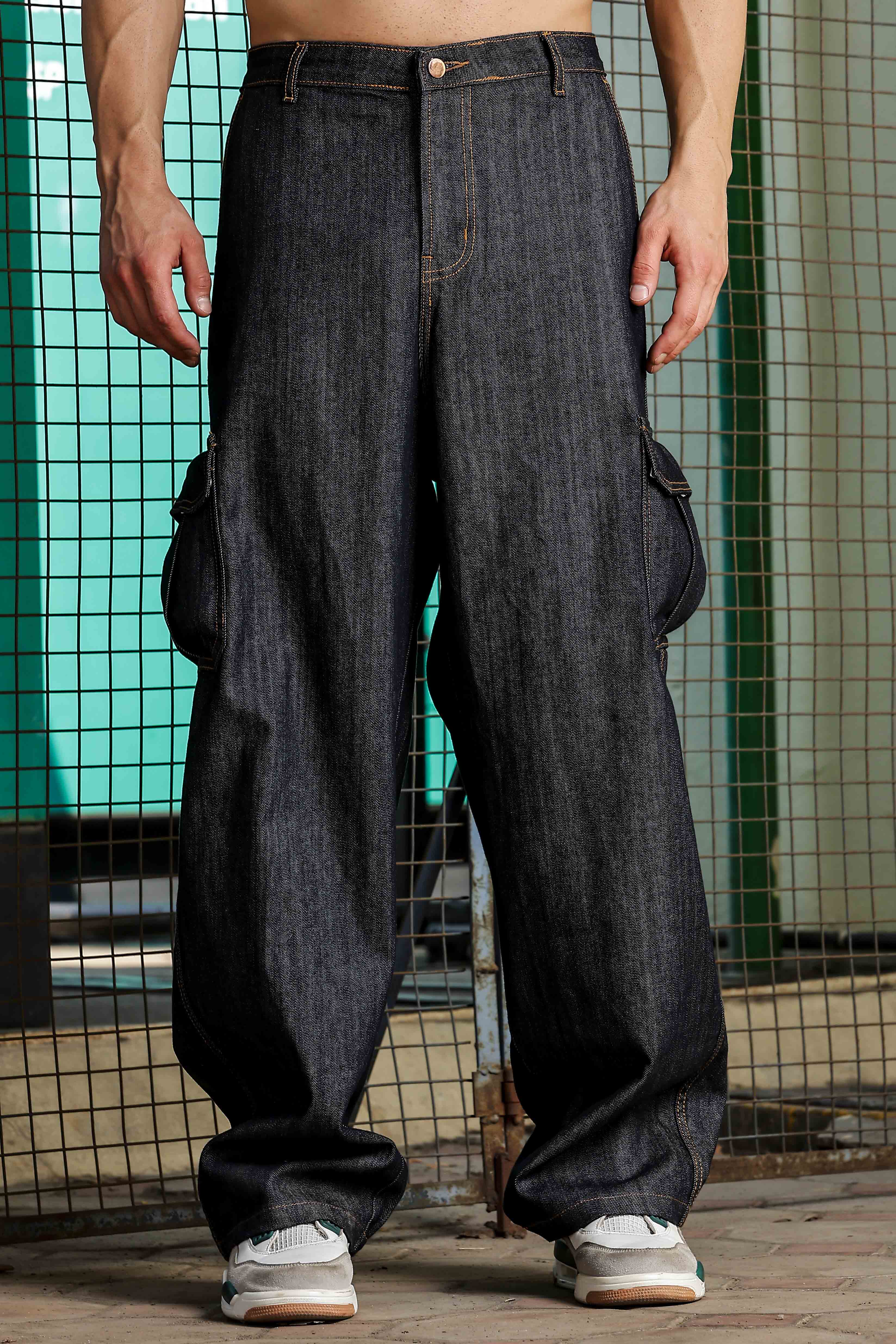Unisex Blue Denim Cargo Trousers