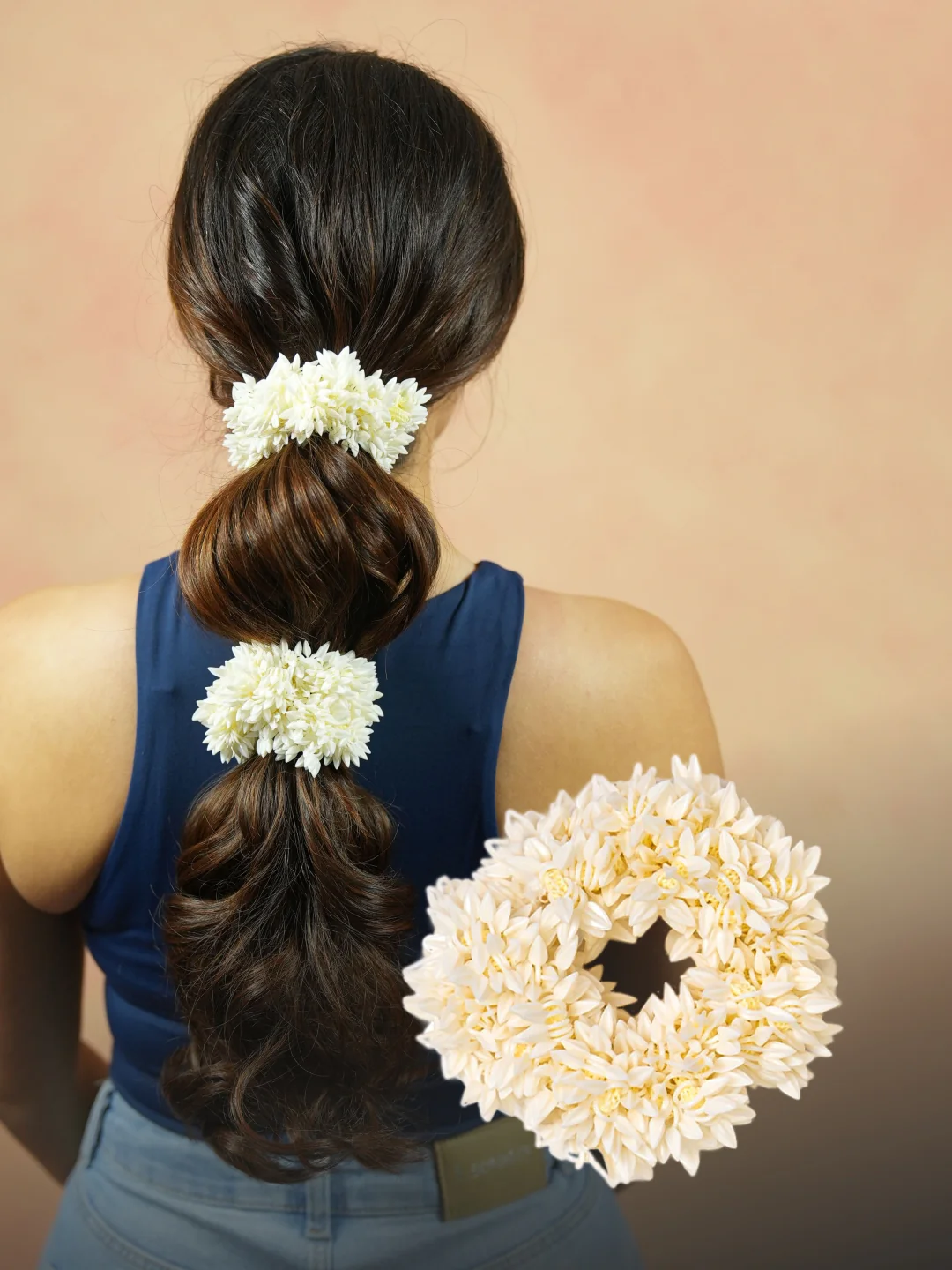 White Scented Mogra Gajra Scrunchies Set of 2