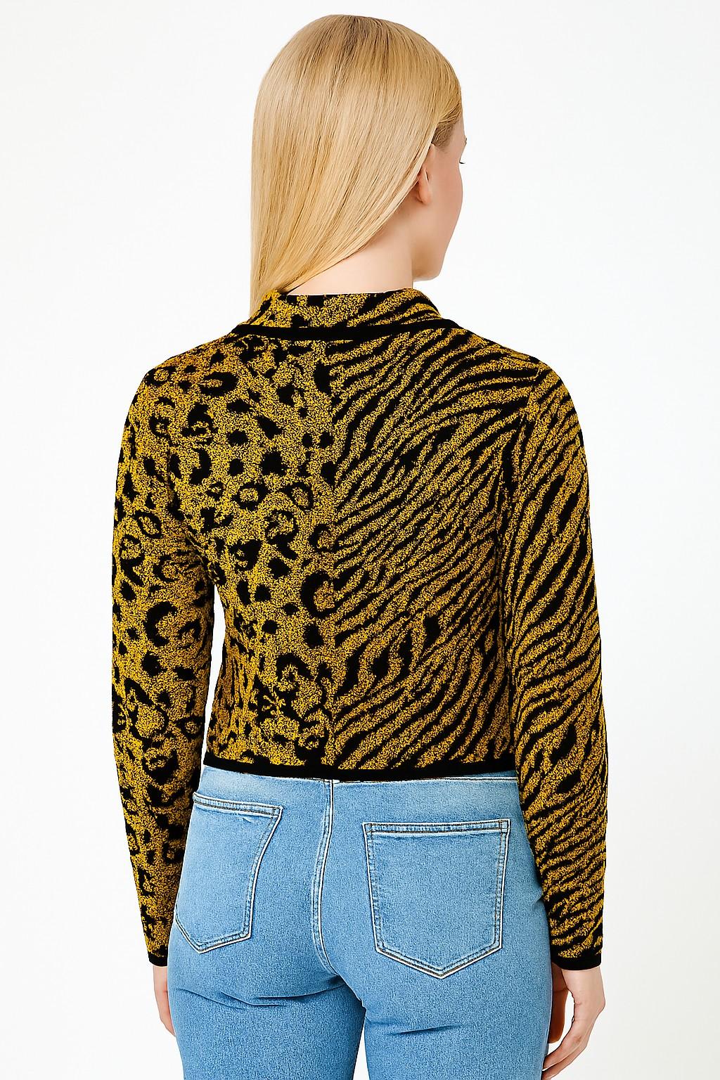 Women Acrylic Full Sleeve with Brown Animal Print Cardigan - Image 4