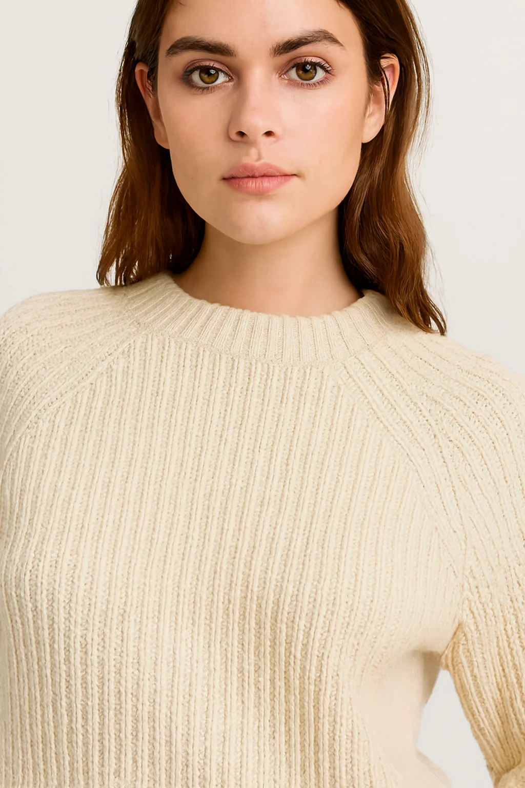 Women Beige Knit Sweater - Image 3