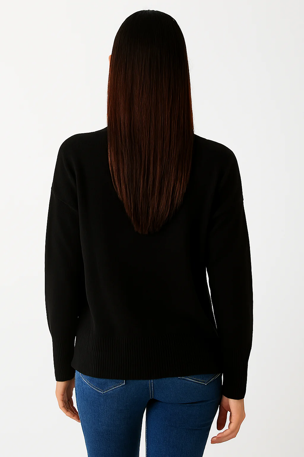 Women Black Acrylic Solid Zip-Front Sweater - Image 2
