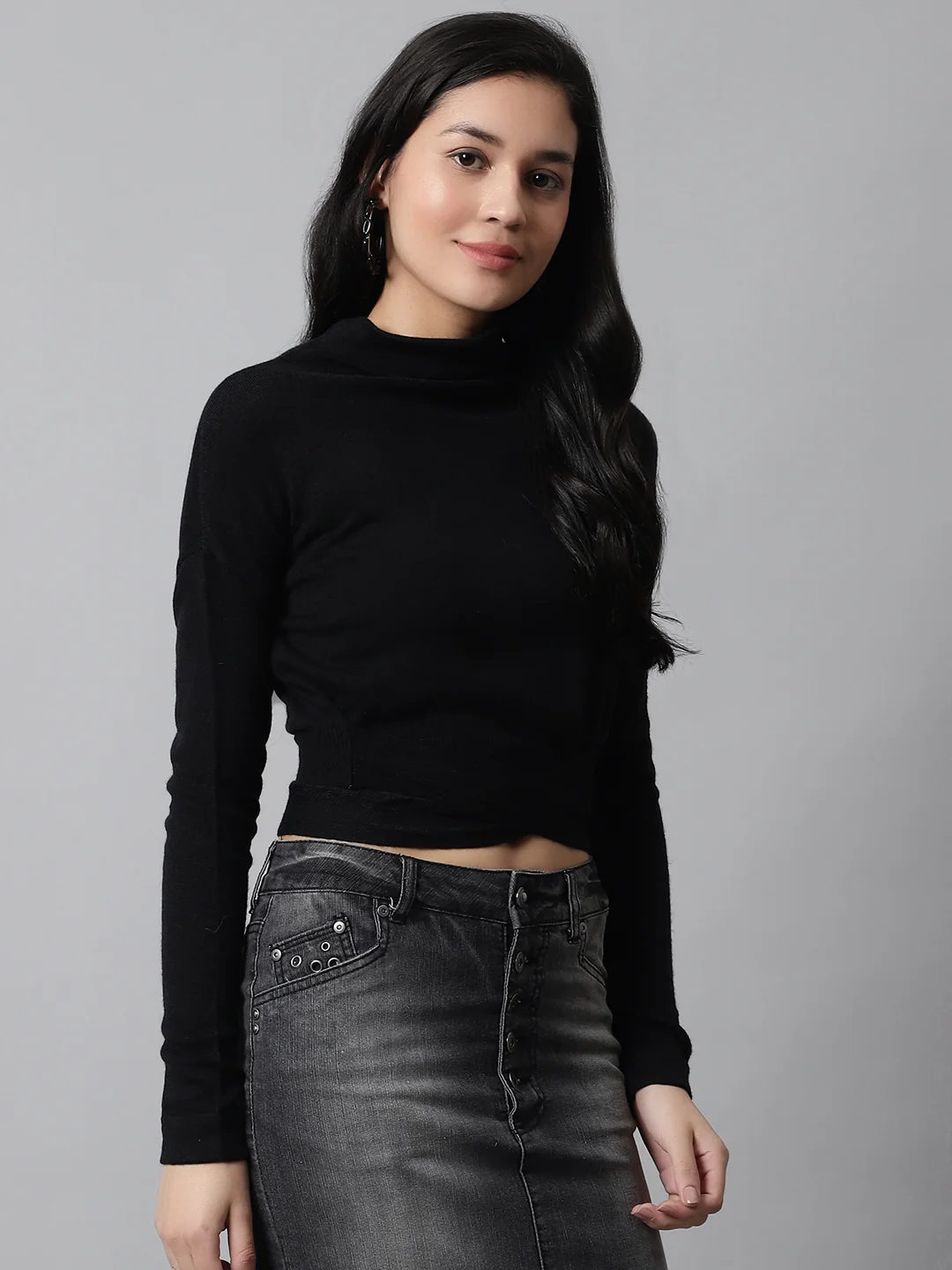 Women Black Back Knot Sweater - Image 3