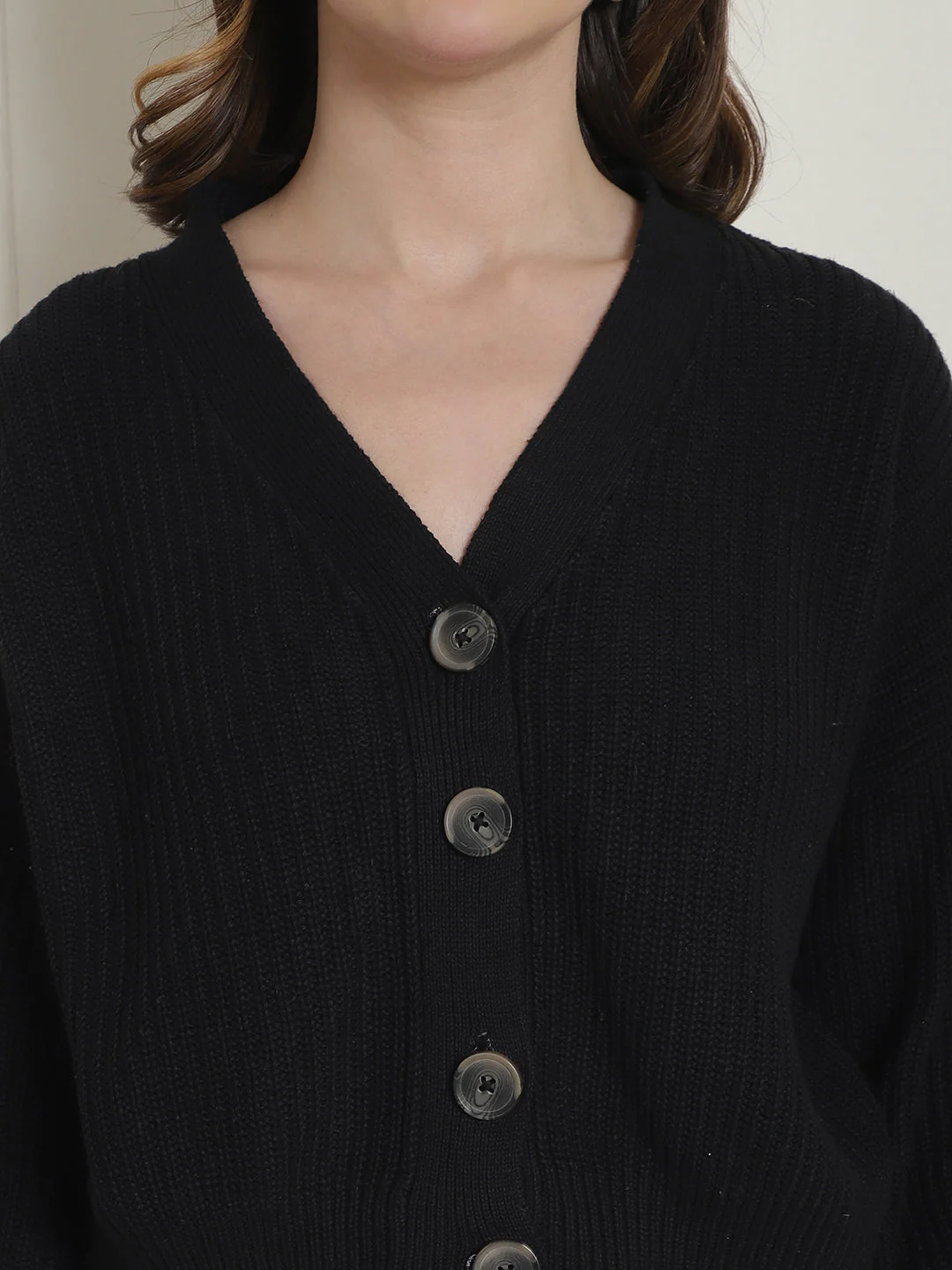 Women Black Button Down Cardigan - Image 6