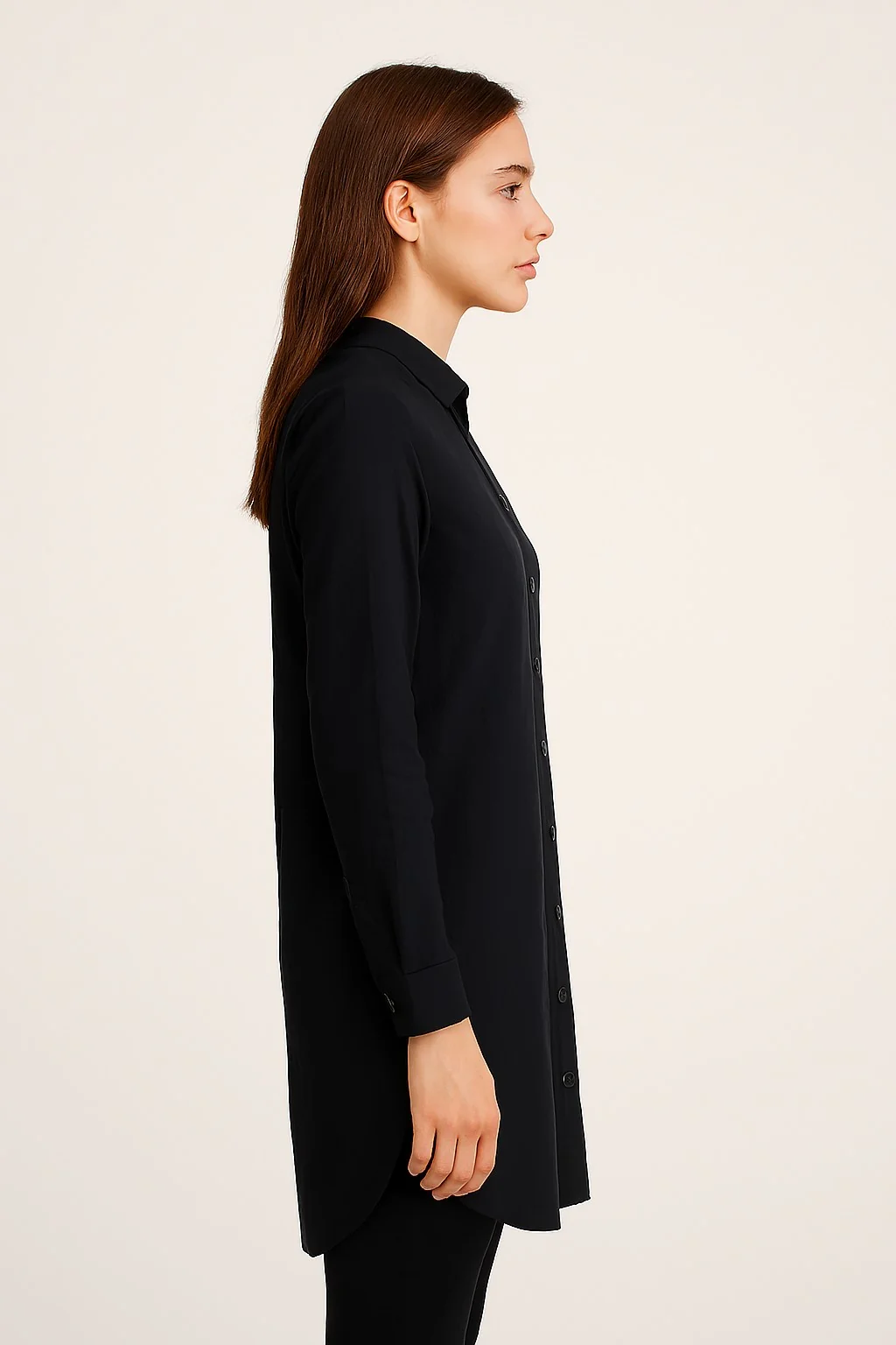 Women Black Cotton Longline Shirt Tunic - Image 3