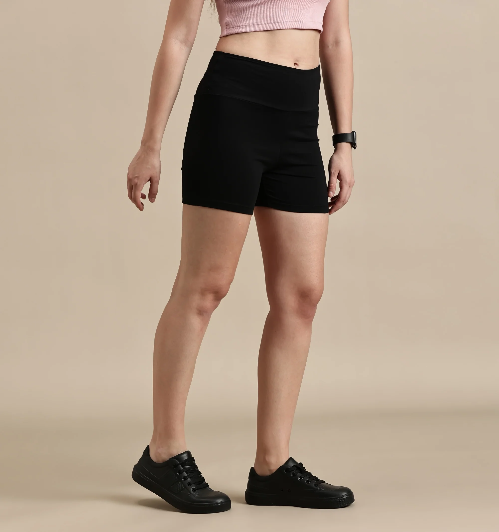 Women Black Cotton Lycra Short - Image 2