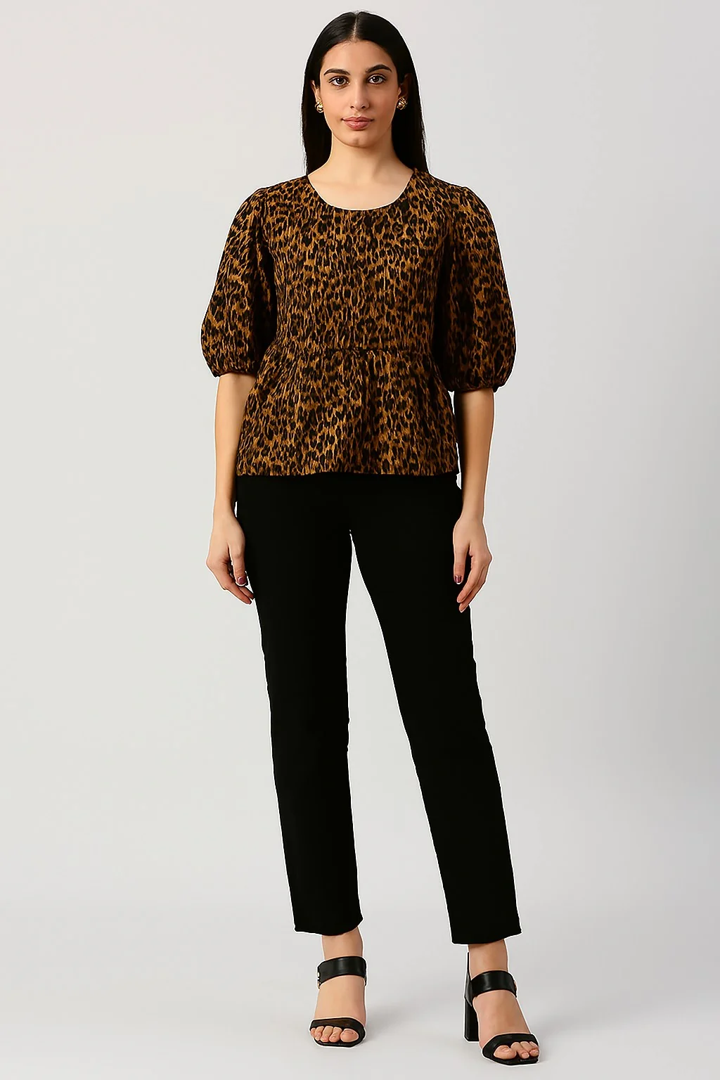 Women Black Cotton Peplum Top - Image 2