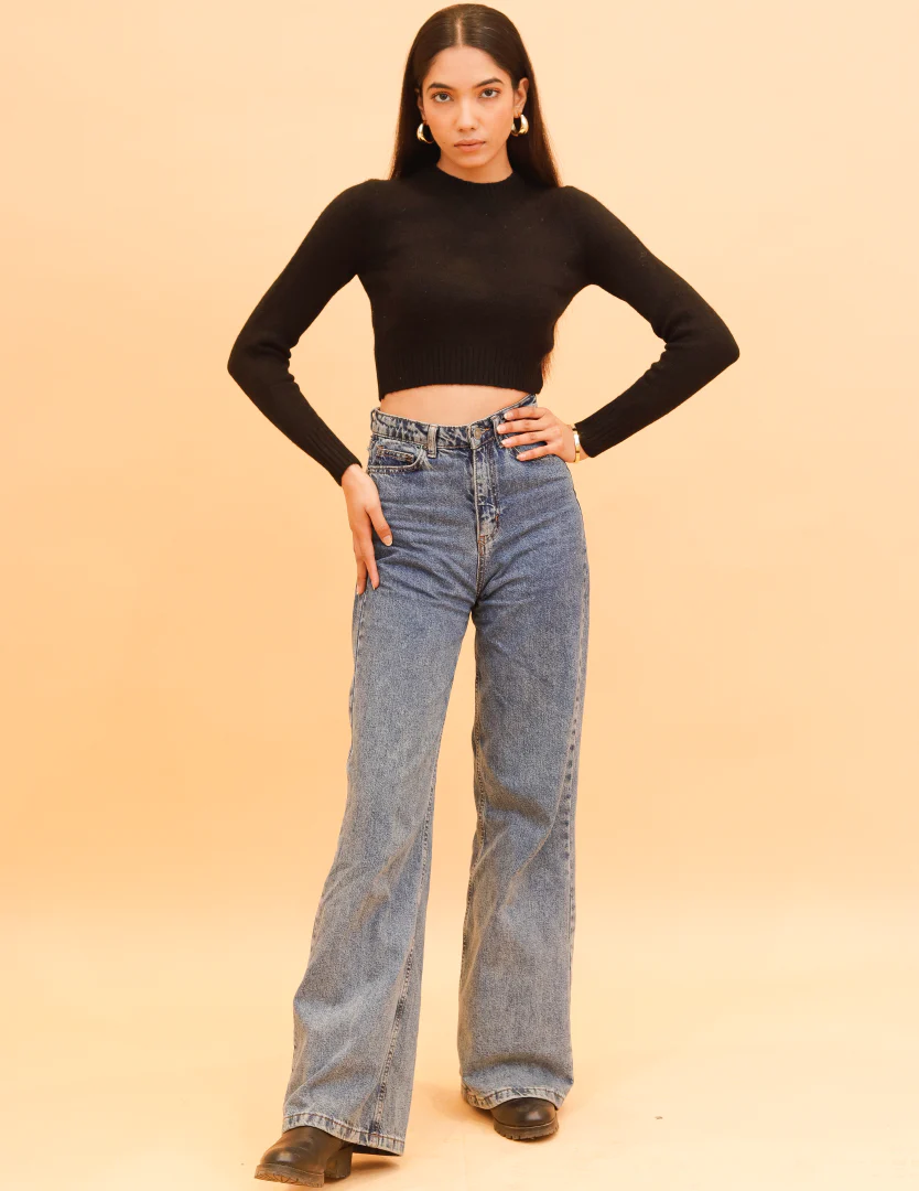 Women Black Crew Neck Long Sleeve - Image 3